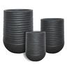 Tall Round Ribbed Resin Pot L Black