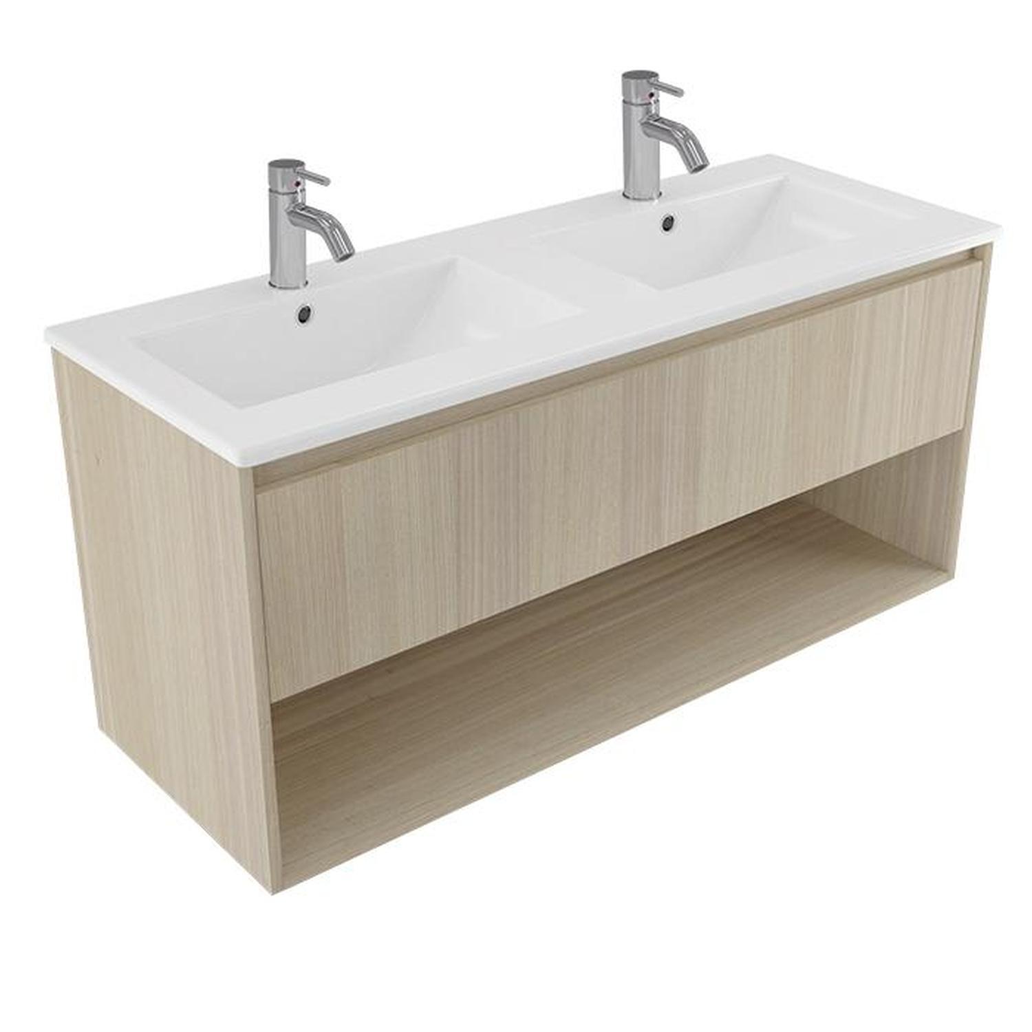 2 Bowl Wall Vanity 1200mm Seasoned Oak