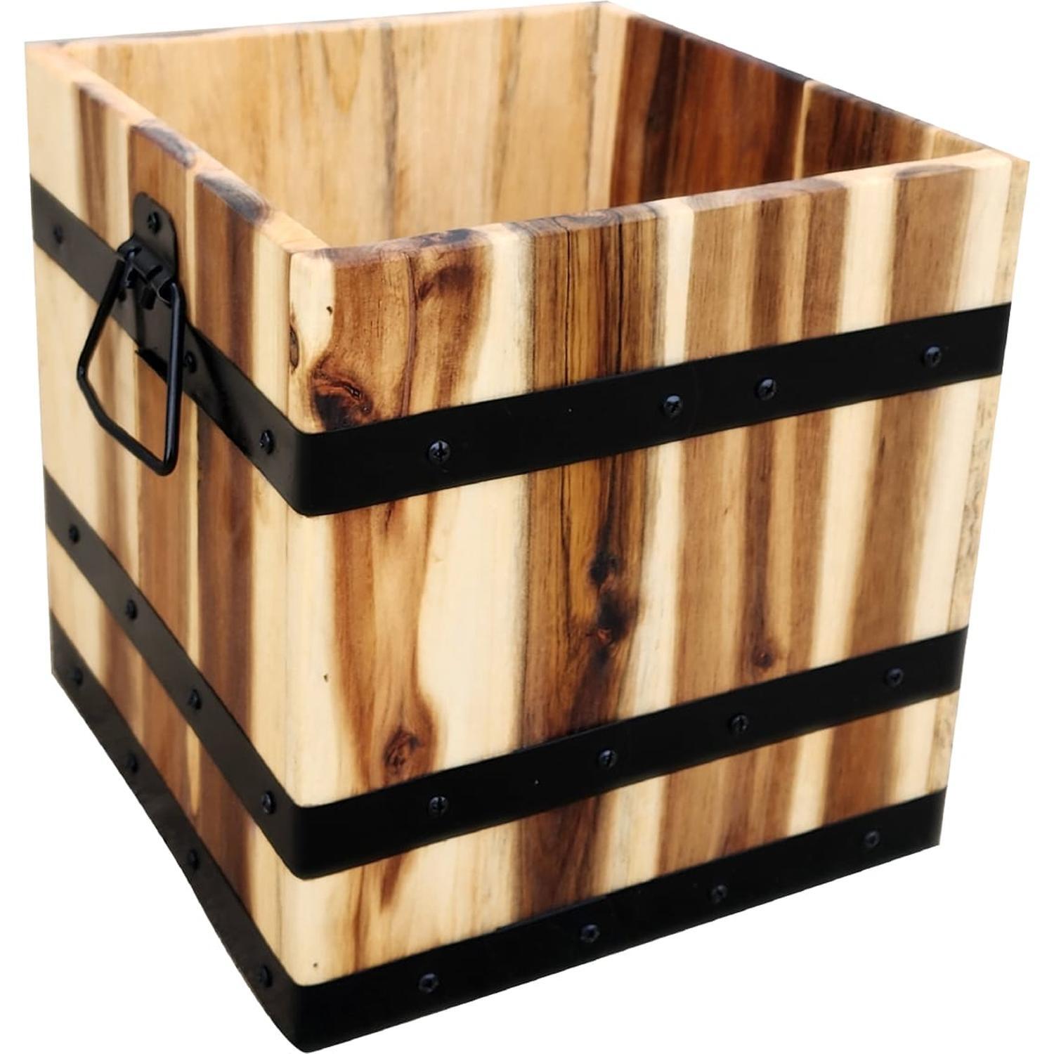 Square Acacia Wooden Barrel
