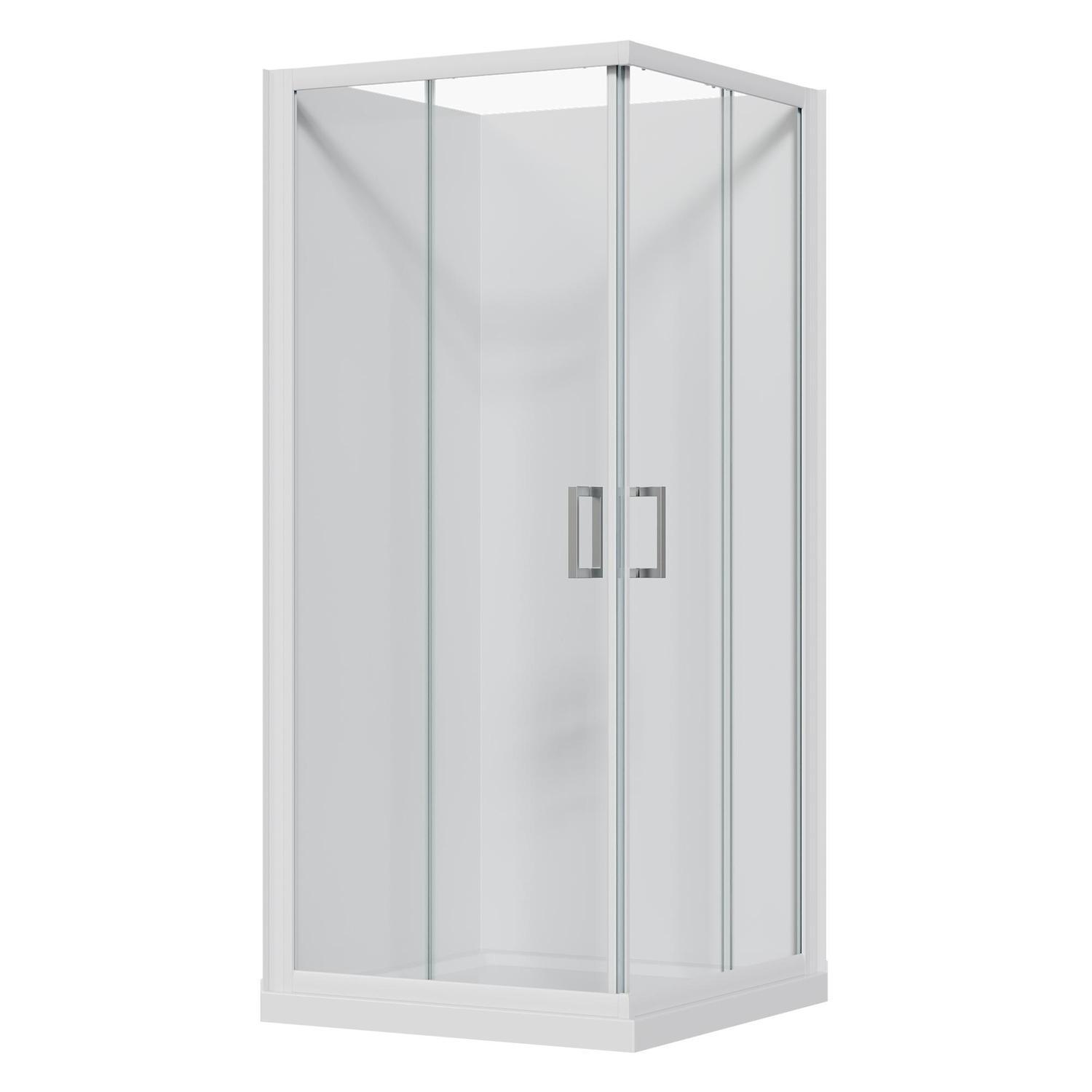 2 Sided Slider Flat Wall Acrylic Shower Offset Waste 900 x 900 x 2015mm White