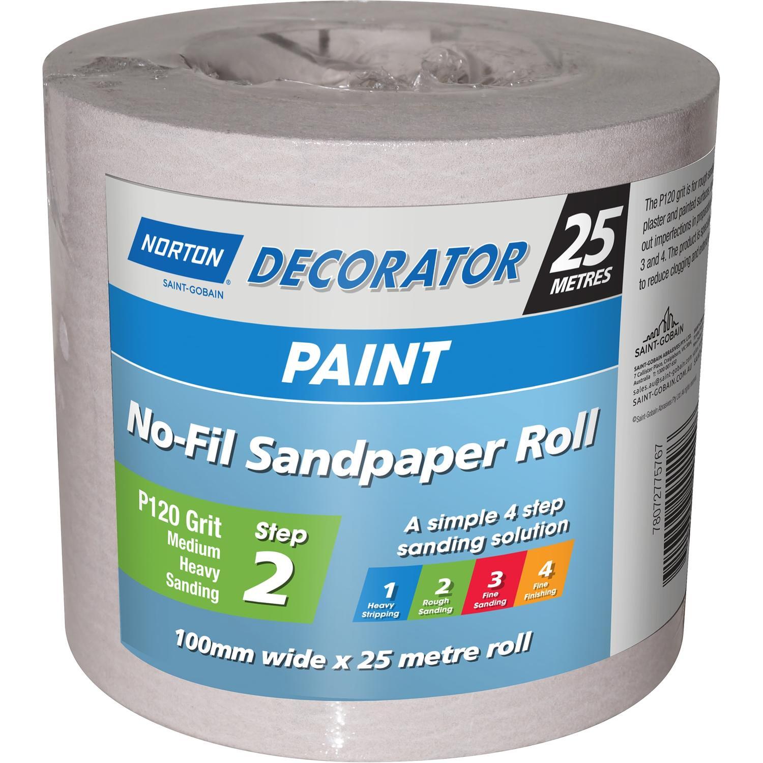 Paint No-Fil Sandpaper roll 120 Grit 100mm x 25m