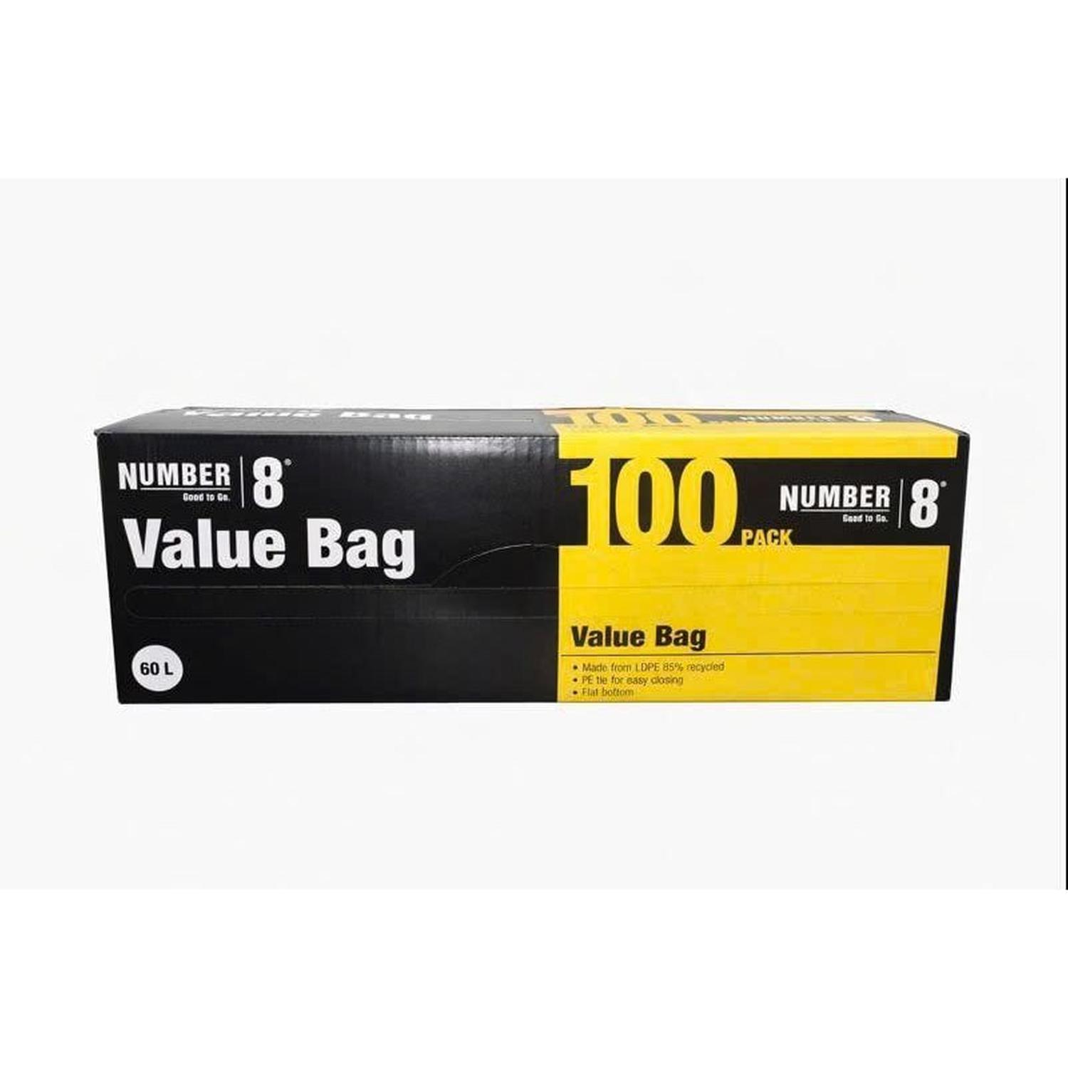 Rubbish Bag Standard with Tie 60L 100 Pack