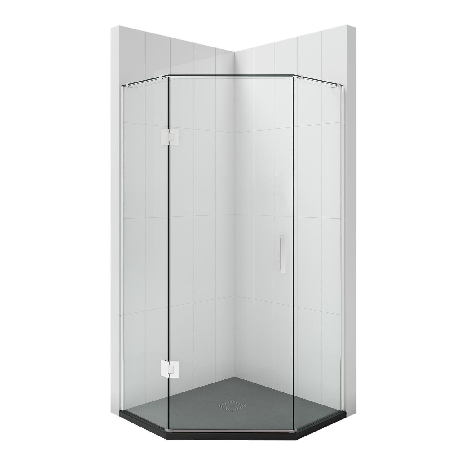 900 x 900mm Angle Front Black Tray, Ellure Walls and Chrome Hinged Screen Package