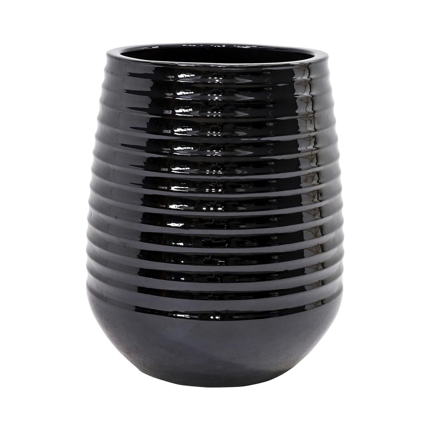 Outdoor Ripple Glazed Pot Black Large