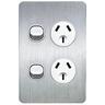 Double Vertical Power Point Switch Brushed Aluminium 121 x 80 x 28mm Silver Grey