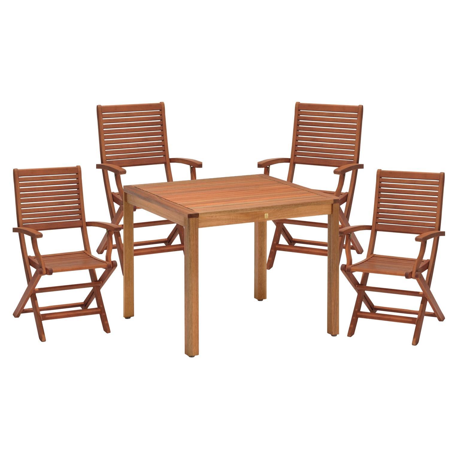 Outdoor Dining Setting 5 Piece 900mm Folding Chair with Arms