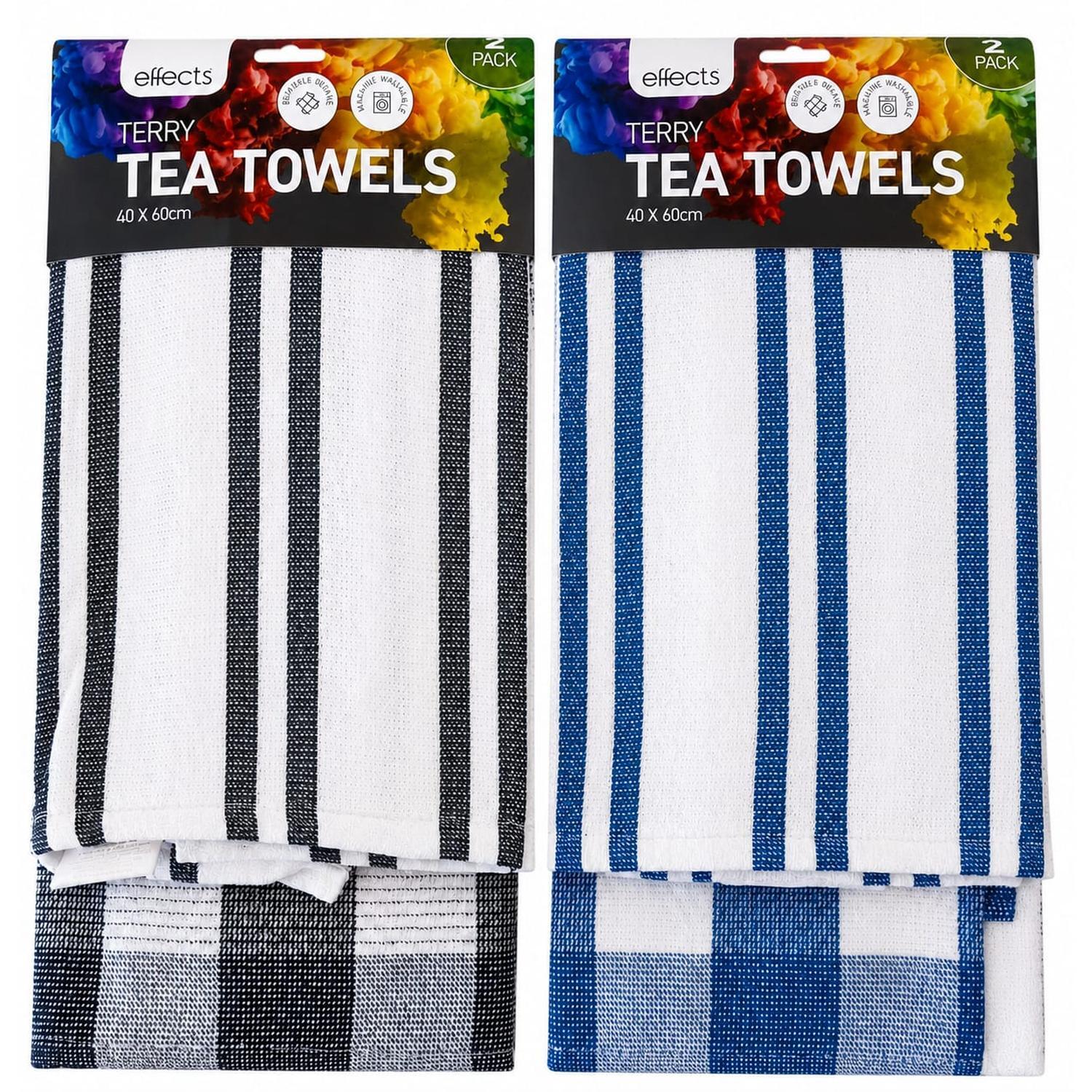 Single Sided Terry Tea Towel 40 x 60cm 2 Pack Assorted