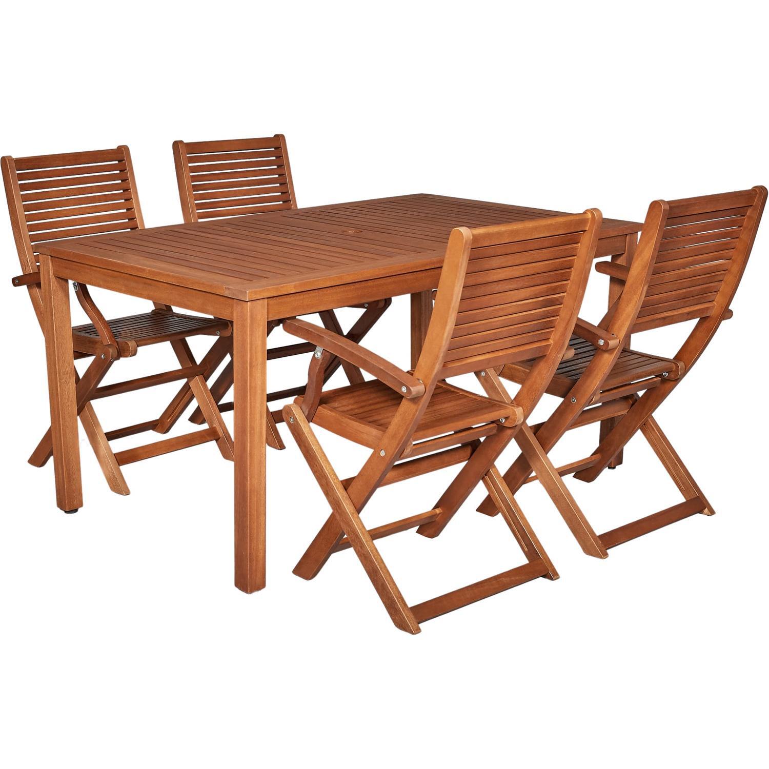 Outdoor Dining Setting 5 Piece 1500mm Folding Chair with Arms