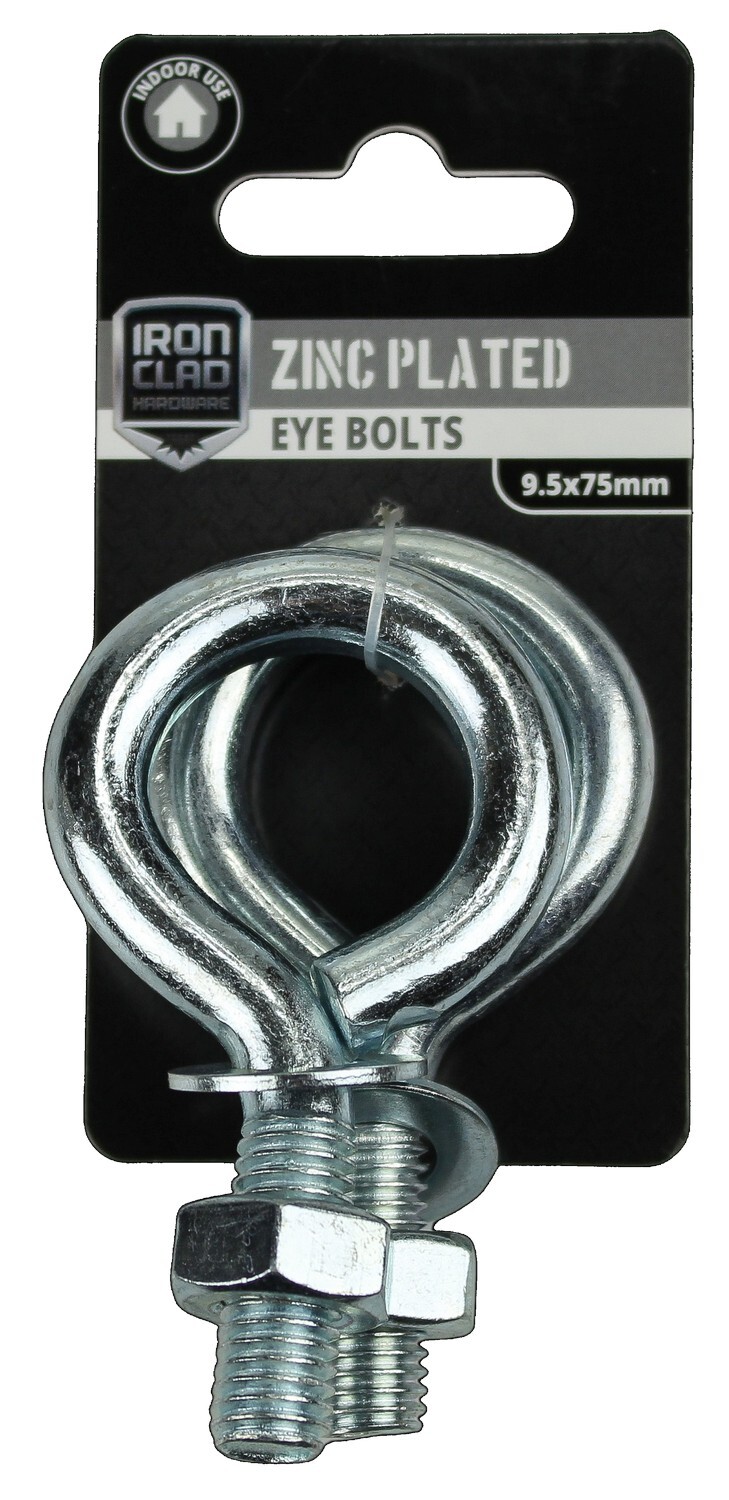 Eye Bolts 9.5x75mm Zinc Plated