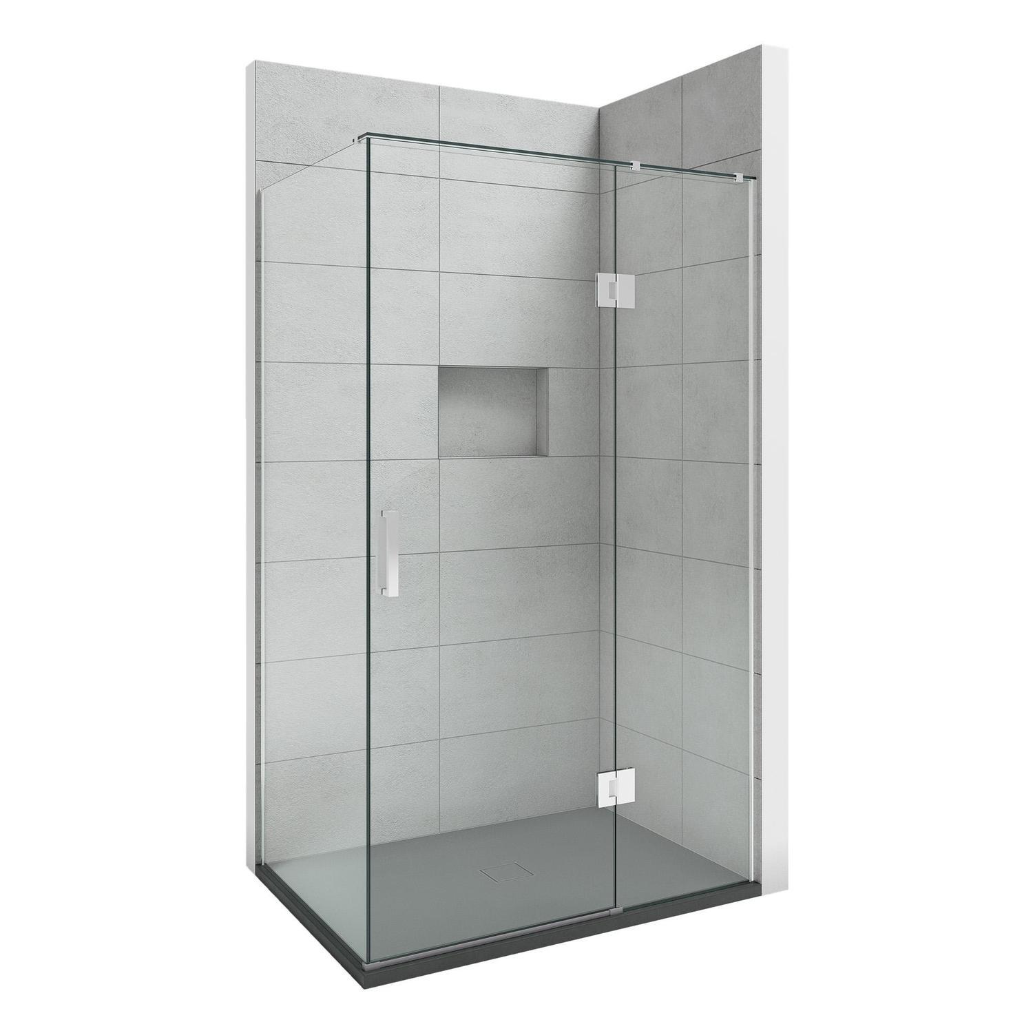 1210 x 910mm 2-Wall RH Black Tray and Chrome Hinging Screen