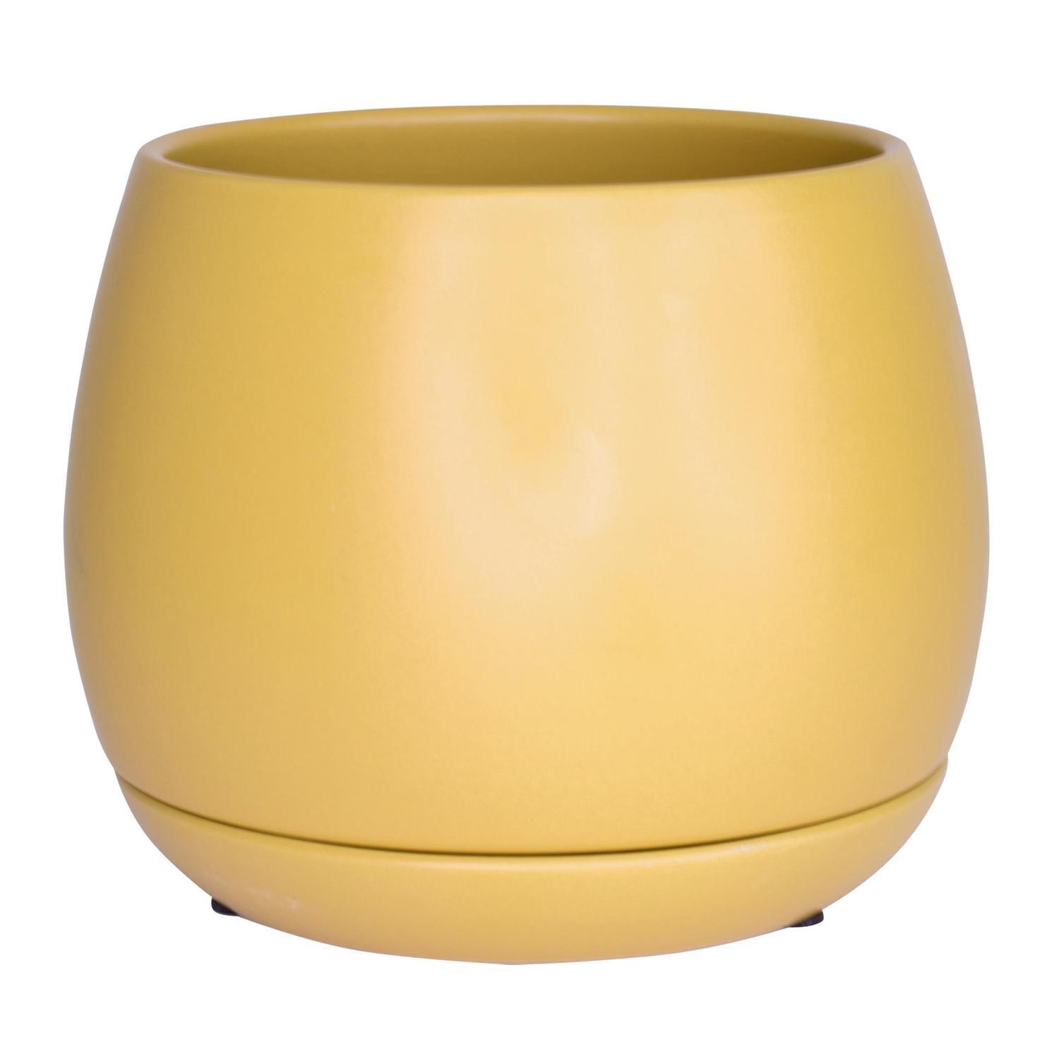 Indoor Addie Pot and Saucer 16cm Mustard