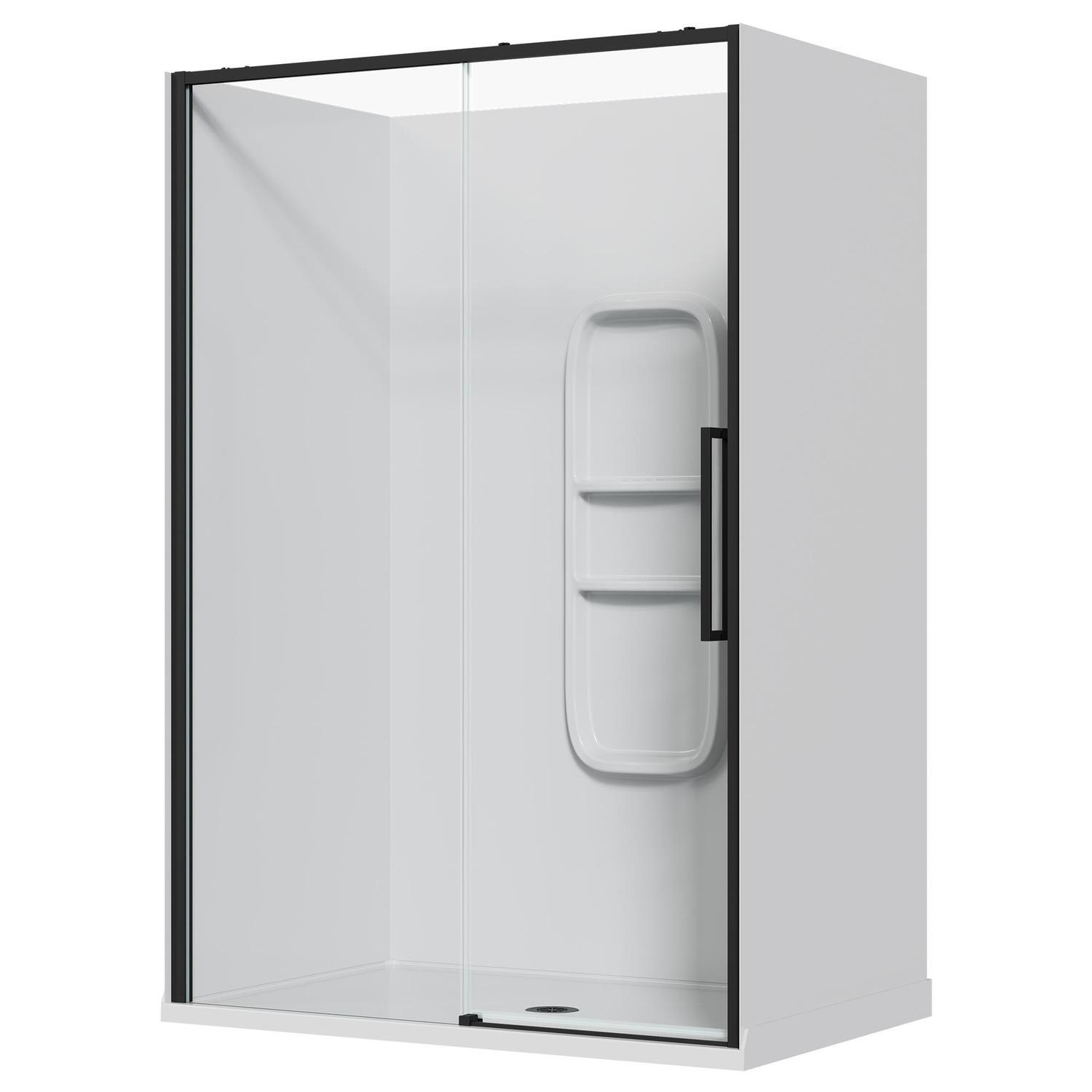Alcove Frameless Sliding Side Mould Acrylic Shower 1400 x 915 x 2040mm Black