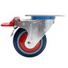 Rubber Swivel Castor with Brake 100mm Blue