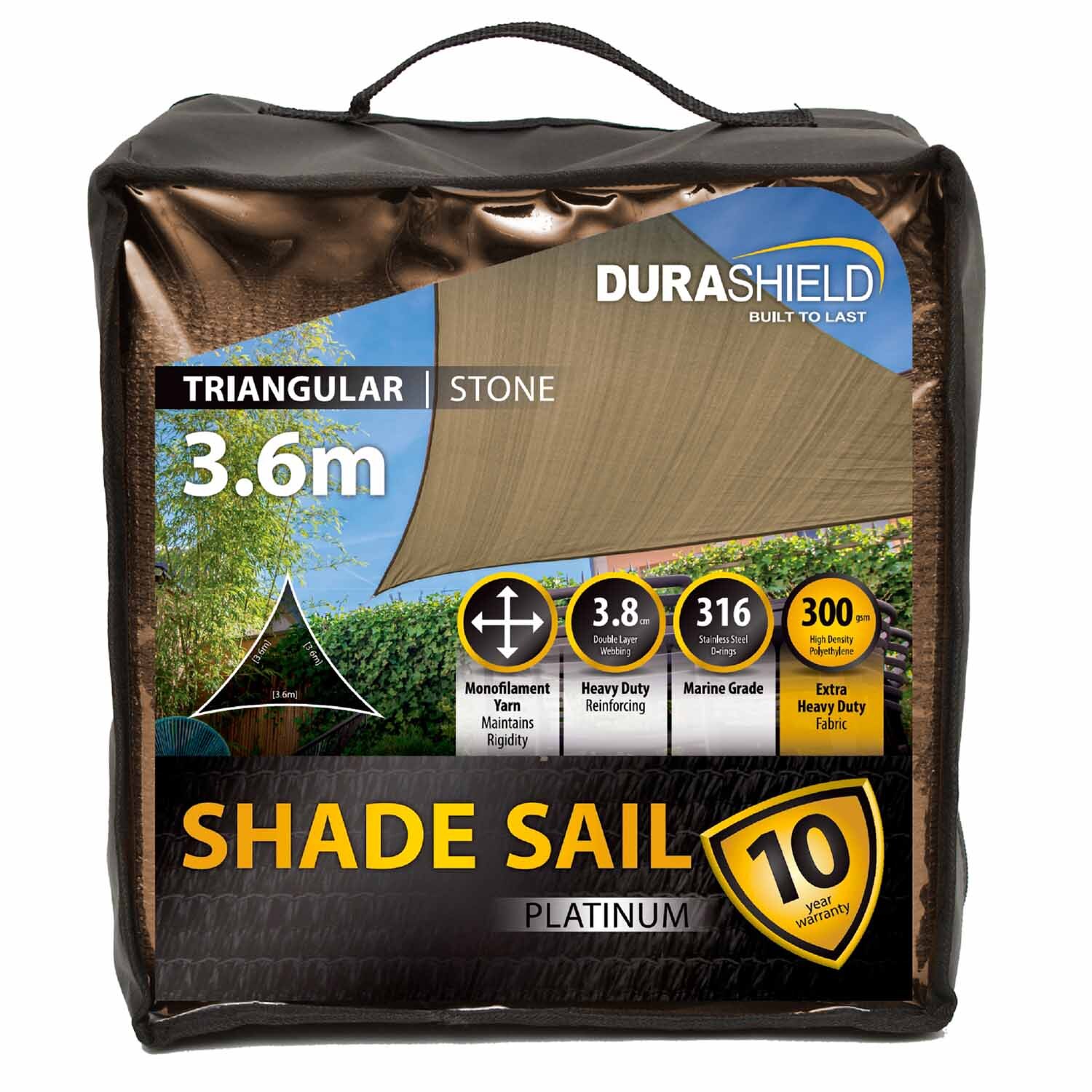 Shade Sail Platinum Triangle 3.6M Stone