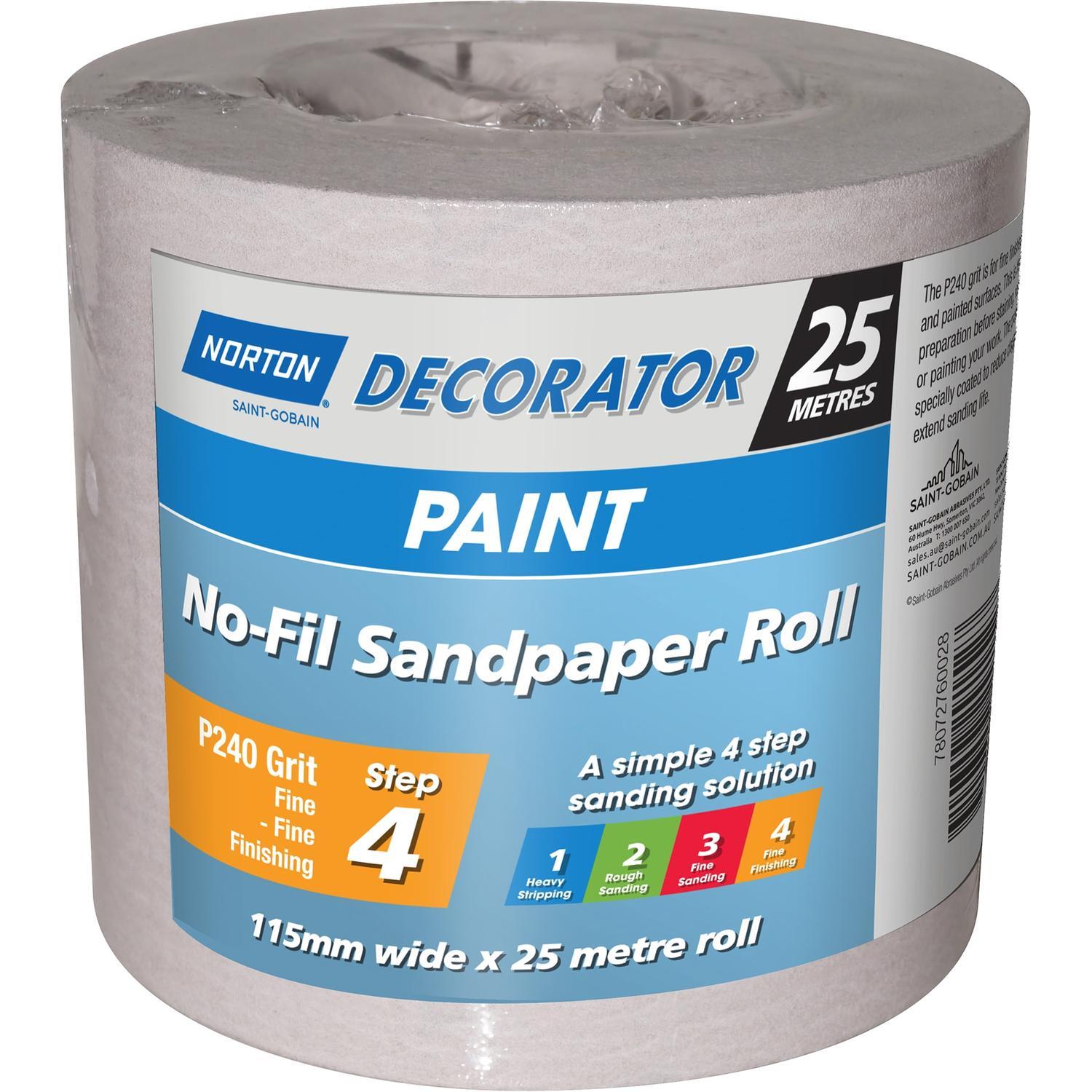 Paint No-Fil Sandpaper roll 240 Grit 115mm x 25m
