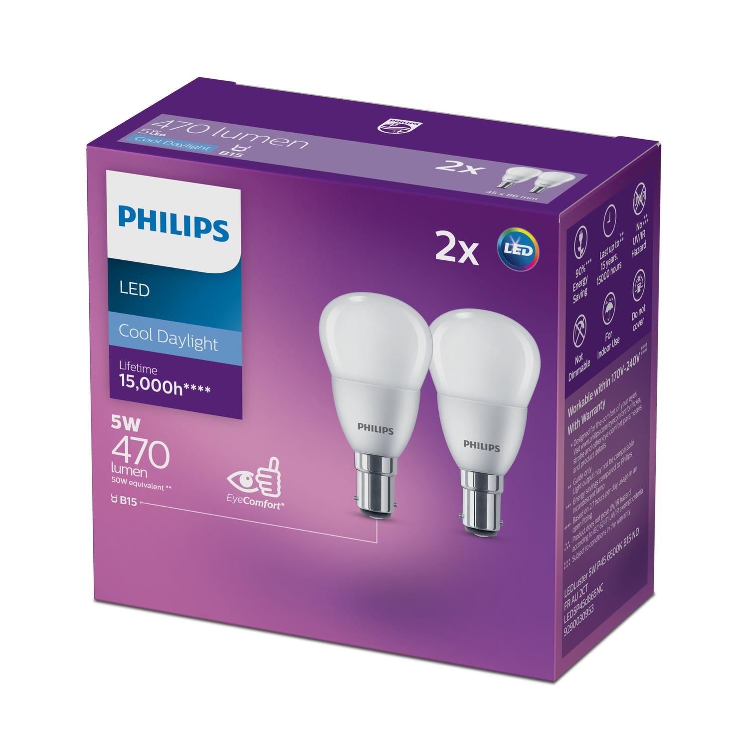 Light Bulb LED B15 470lm Frosted Lustre 2 Pack 5W  Cool Daylight