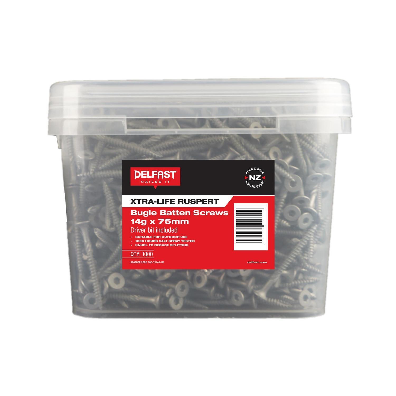 Bugle Batten Screw 14gx75mm Pack of 1000 Red - Ruspert Galvanised