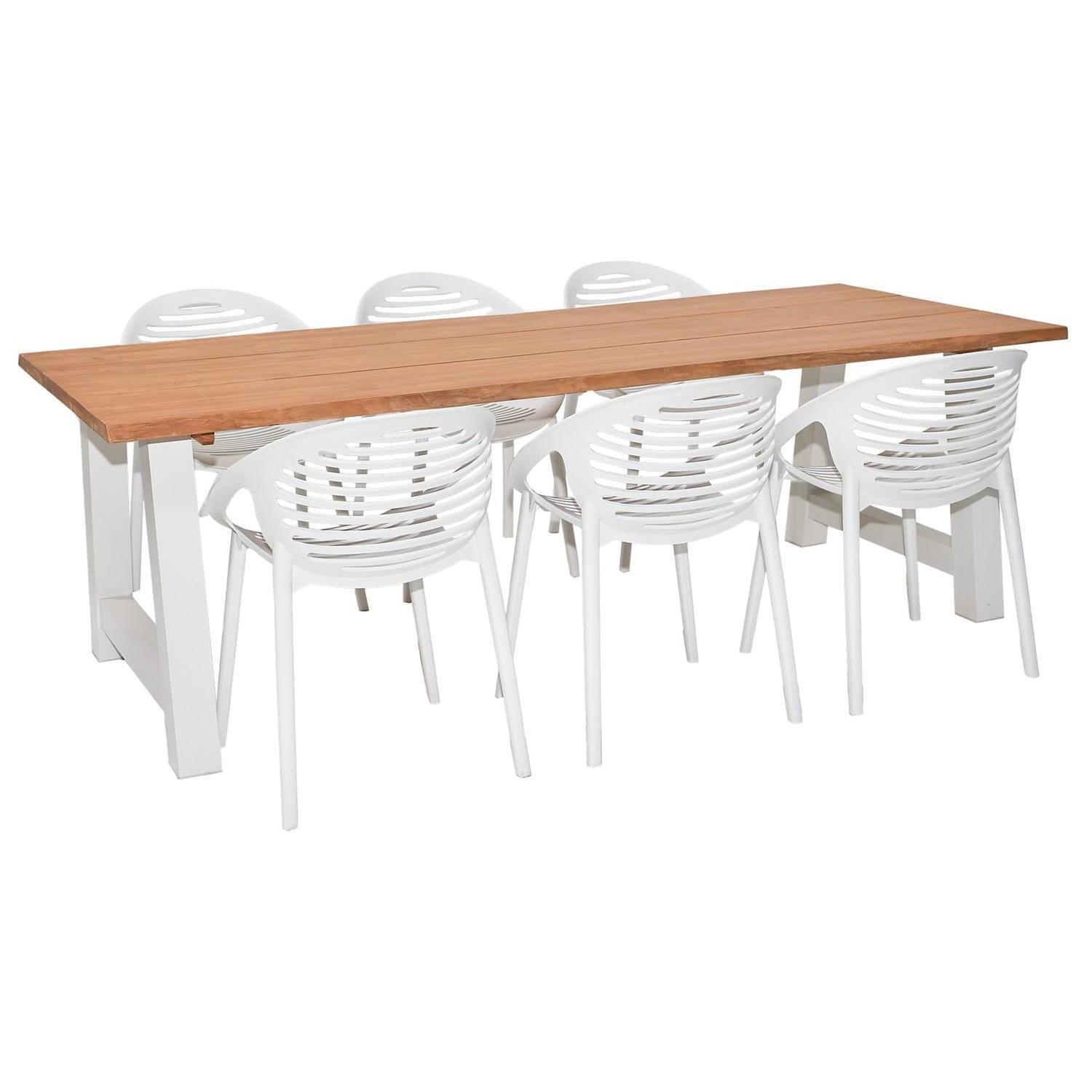 Edge Outdoor Dining Setting  7 Piece Round Dining Chair White