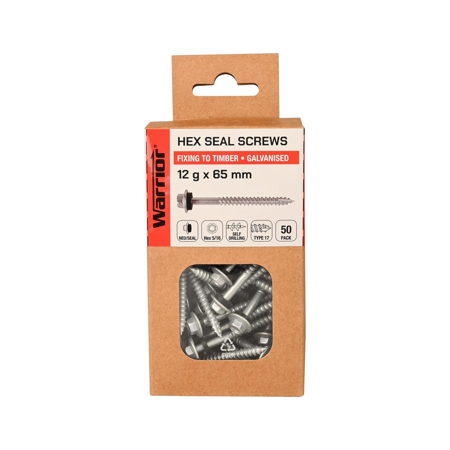 Hex Seal Screws 12 g x 65mm Galvanised