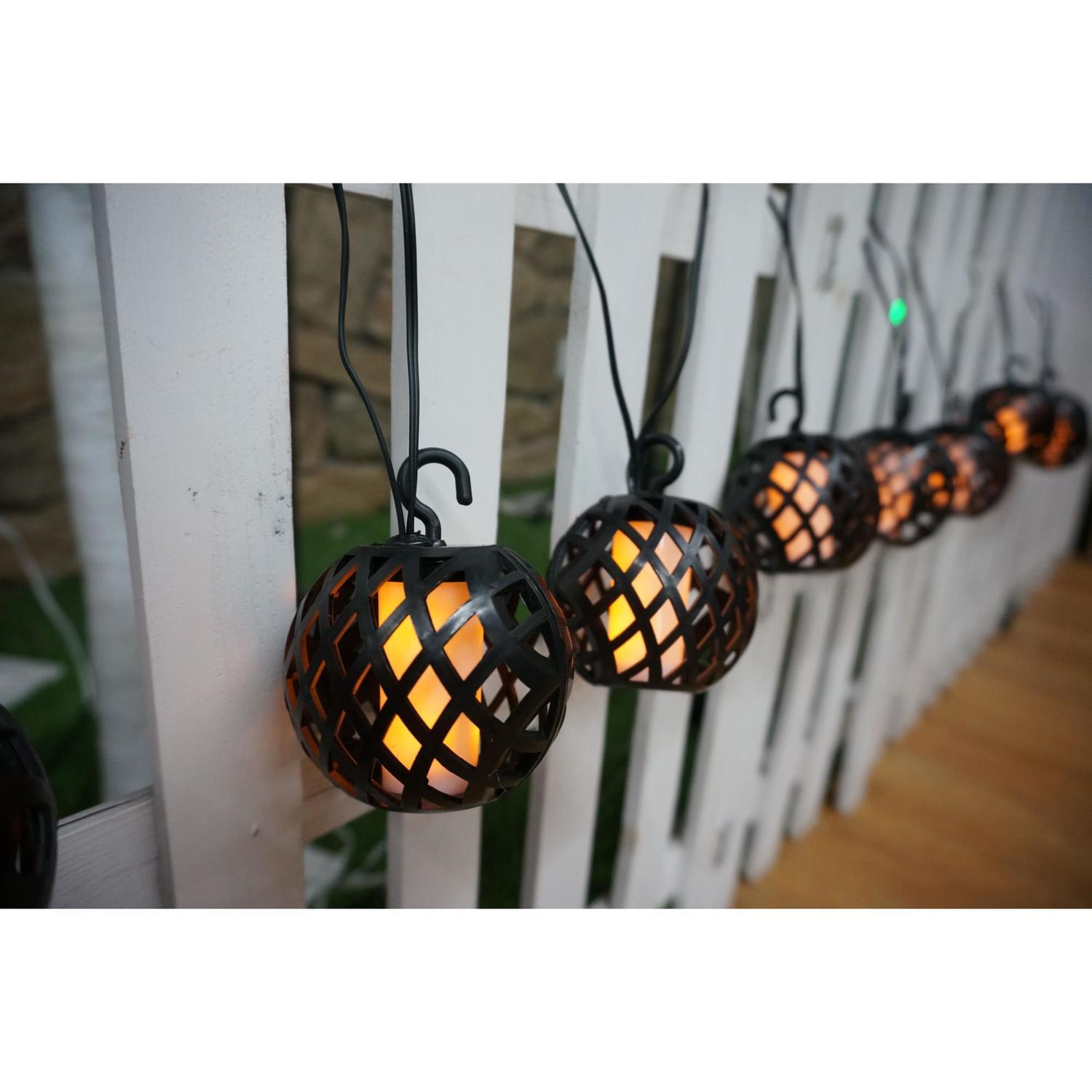 Nouveau | Solar Flame Lantern String Lights 10 Pack Warm White | Mitre10