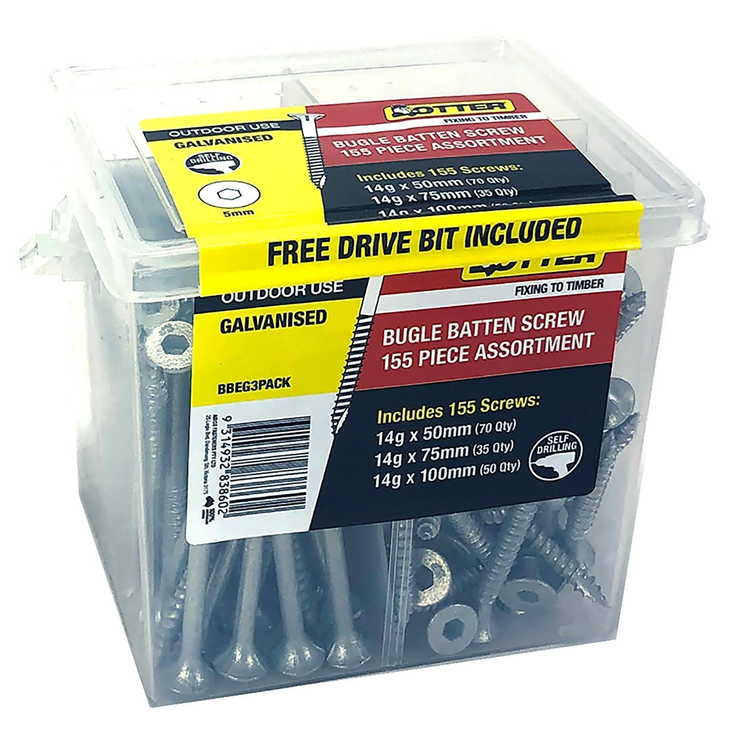 Heavy Duty Timber Screws 14g Assortment Pack of 155 Galvanised