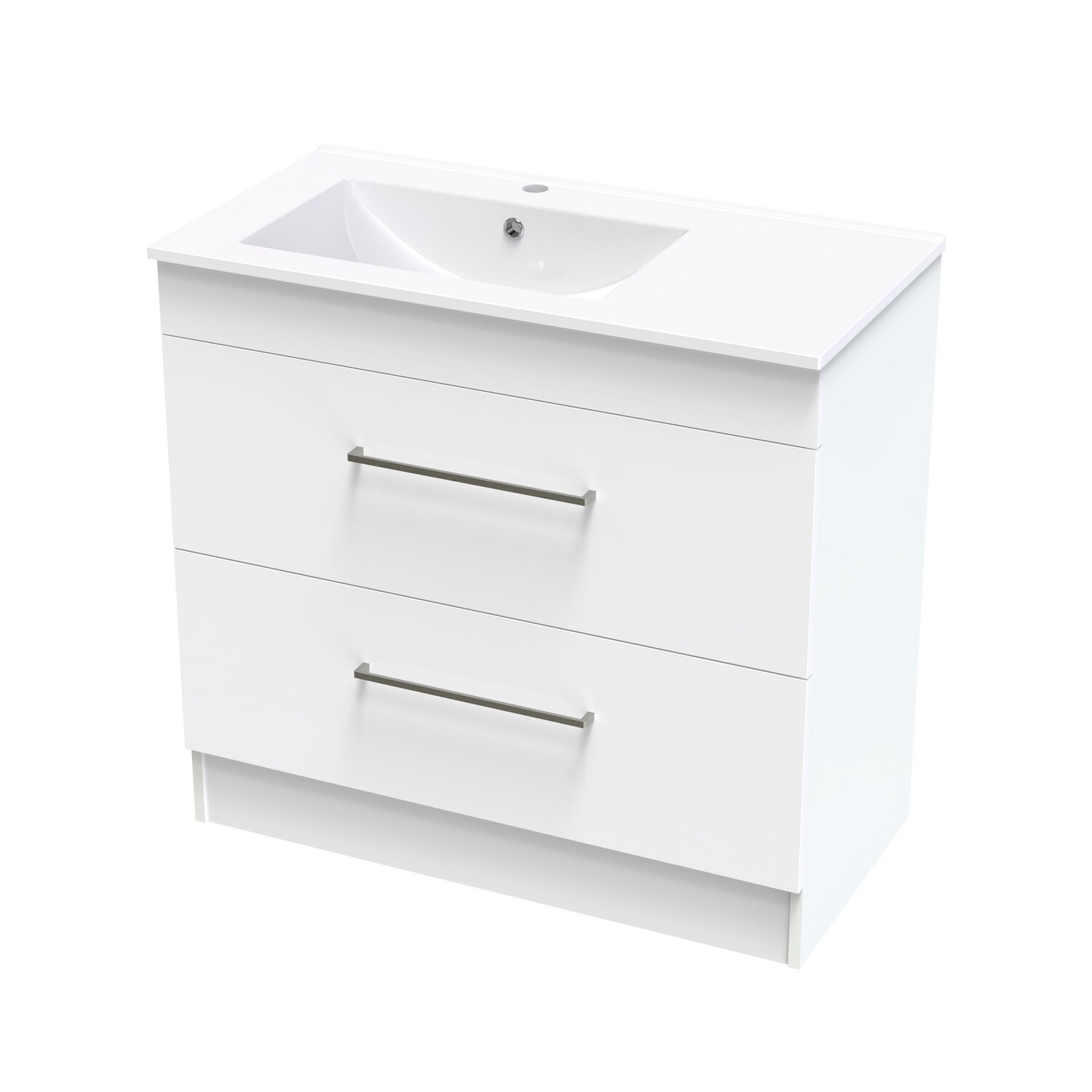 Cashmere Valley 900 Left Hand Bowl Double Drawer Floor Ultra Gloss White