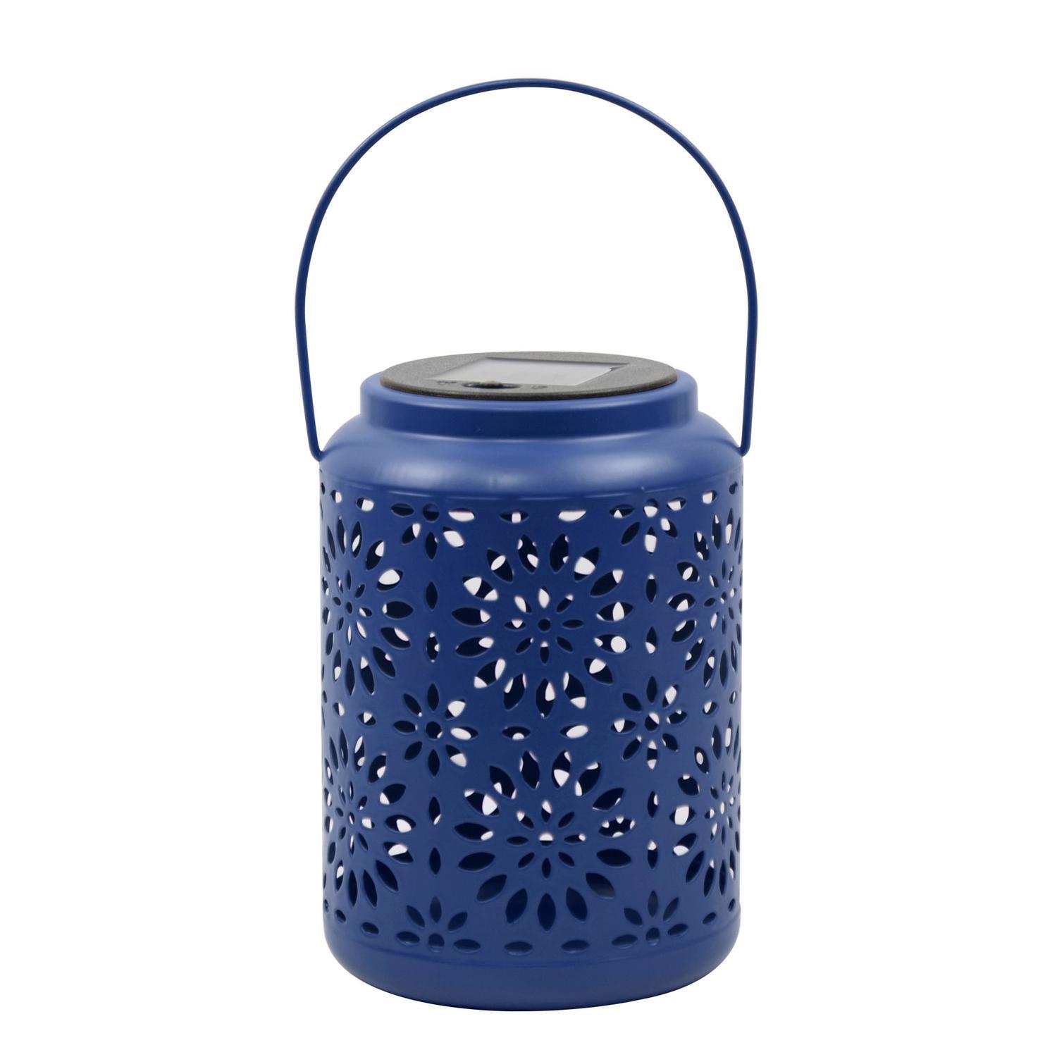 Solar Celeste Iron Lantern Blue 12 x 17.5cm Warm White