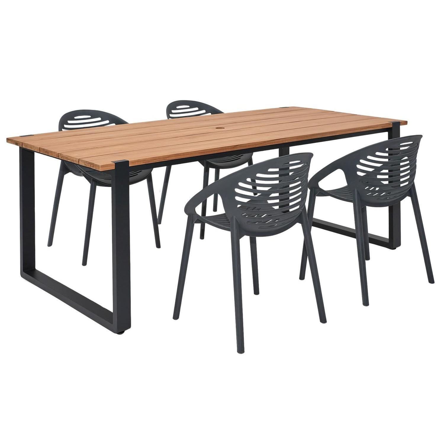Outdoor Dining Setting 5 Piece Fes Dining Chair Round Charcoal