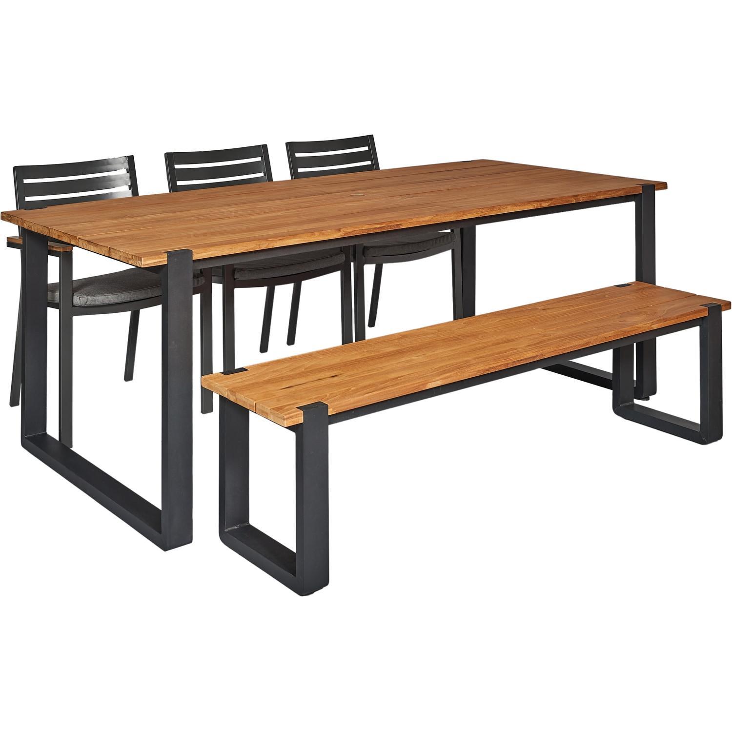 Outdoor Dining Setting With Bench Seat and Mondo Chairs 5 Piece