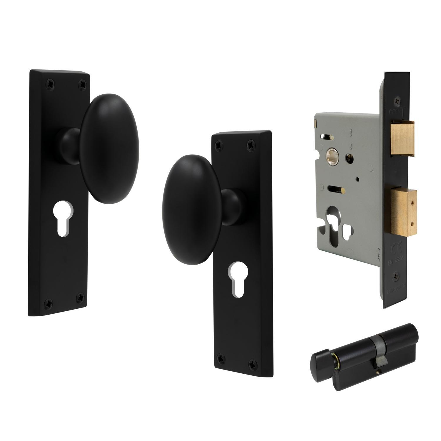 Camden Square Longplate Euro Locking Set Matte Black