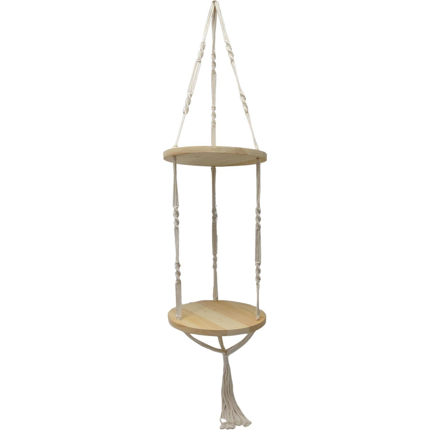 Macramé Hanger with 2 Wooden Shelves
