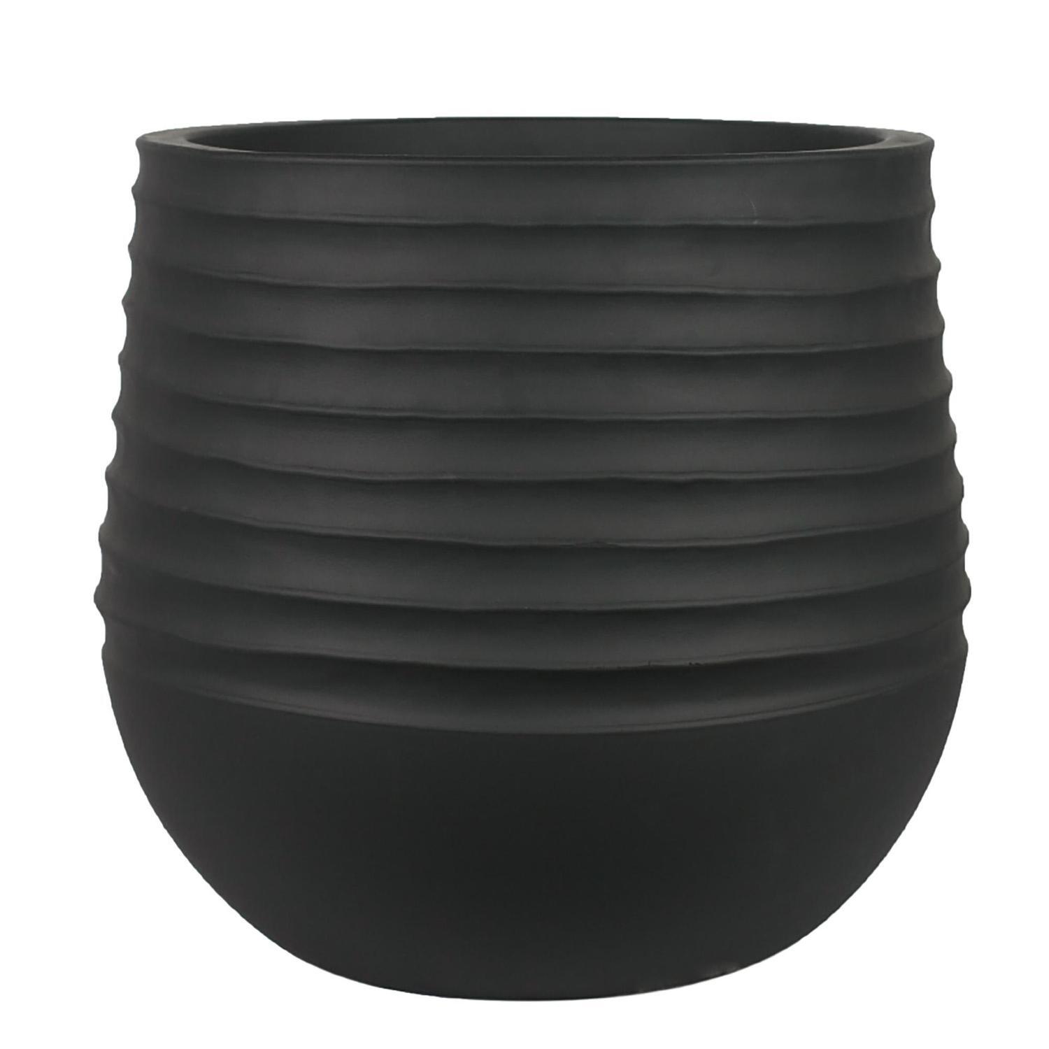 Round Ribbed Resin Pot M Black