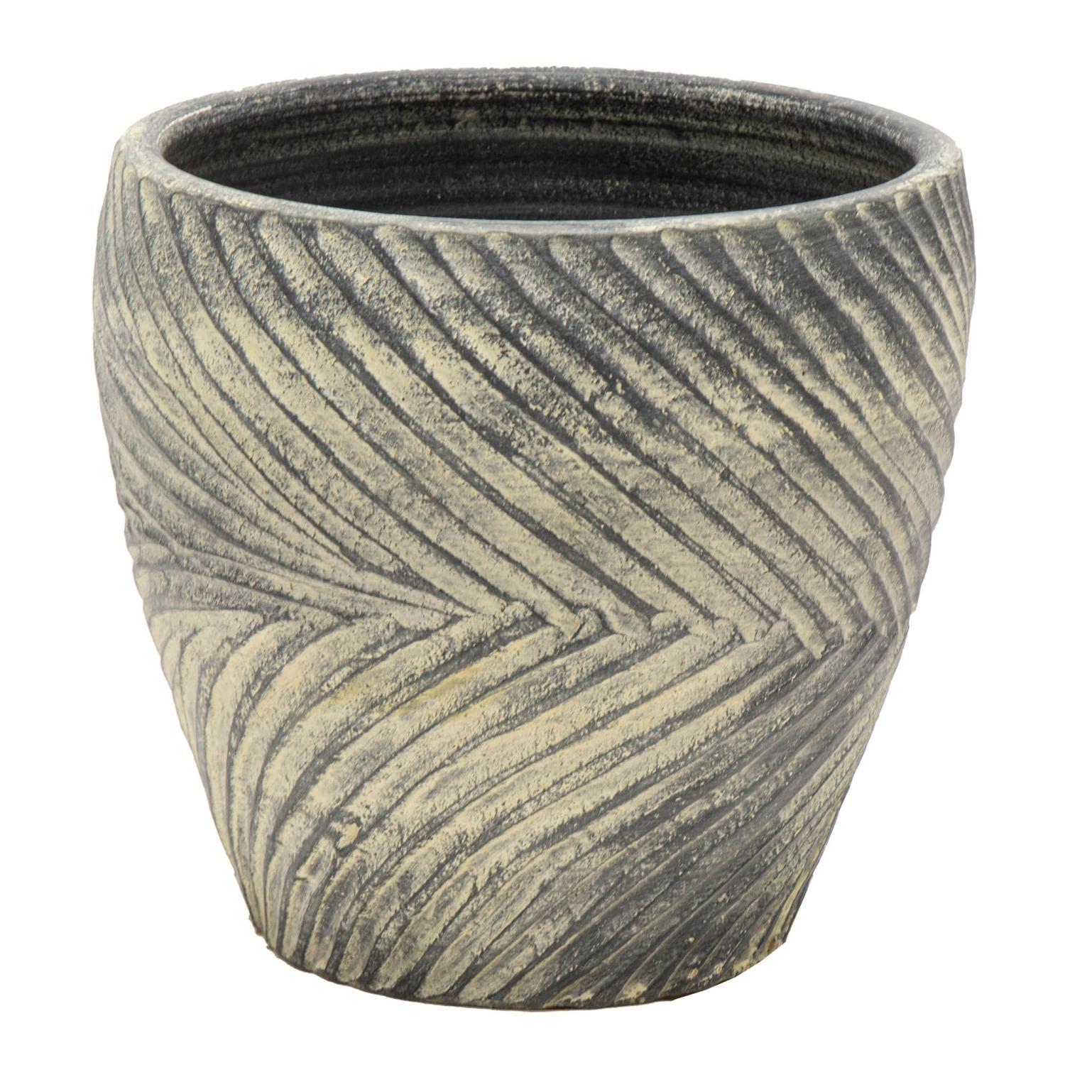 Belly Carved Indoor White Pot Large