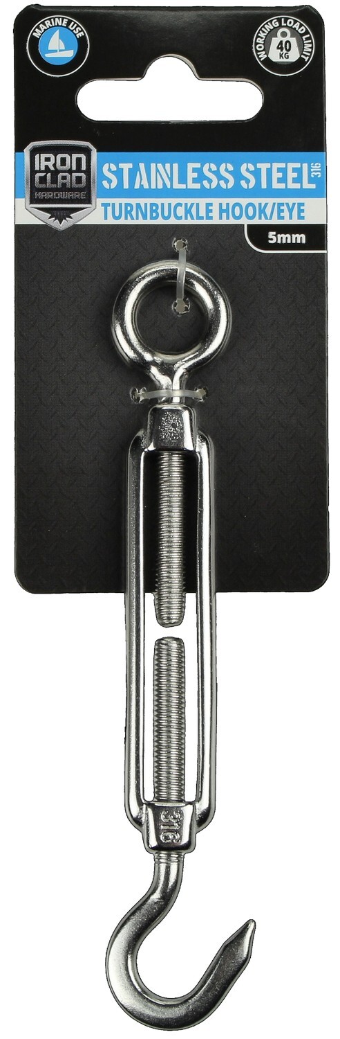 Turnbuckle Hook/Eye 5mm Stainless Steel 316