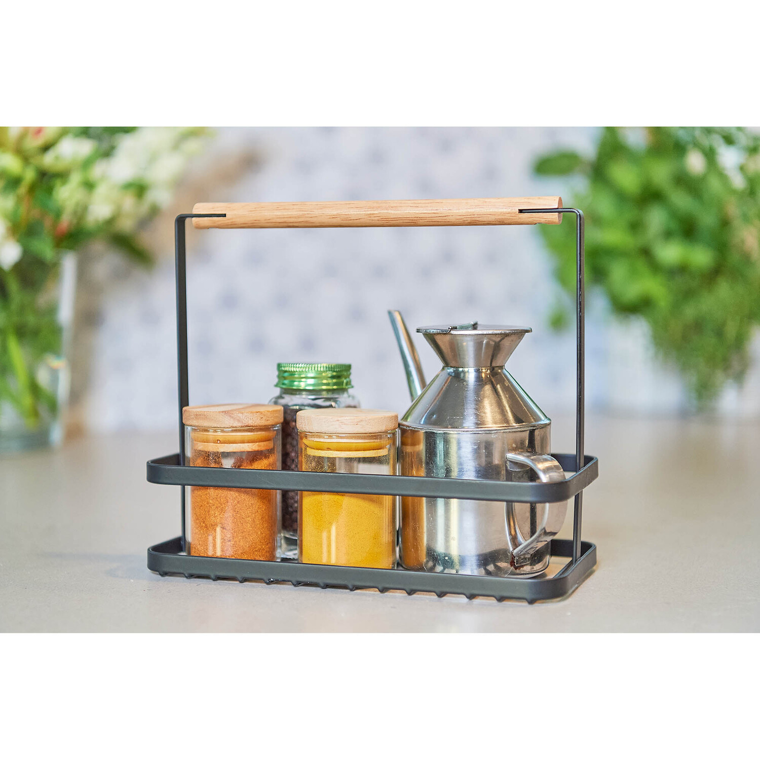 Pantry Caddy Wood Handle Black