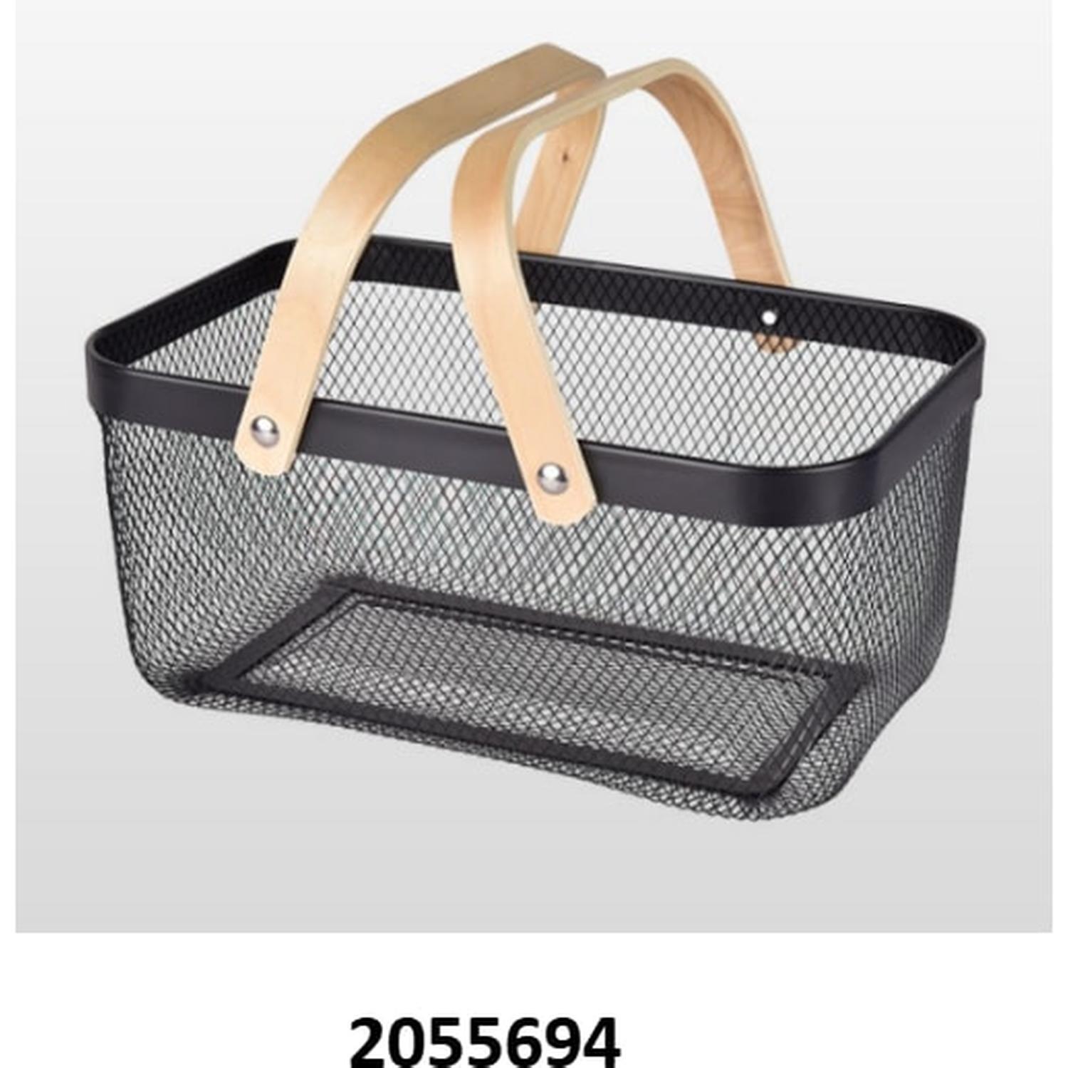 Basket Mesh Ractangle Wood Handle Black