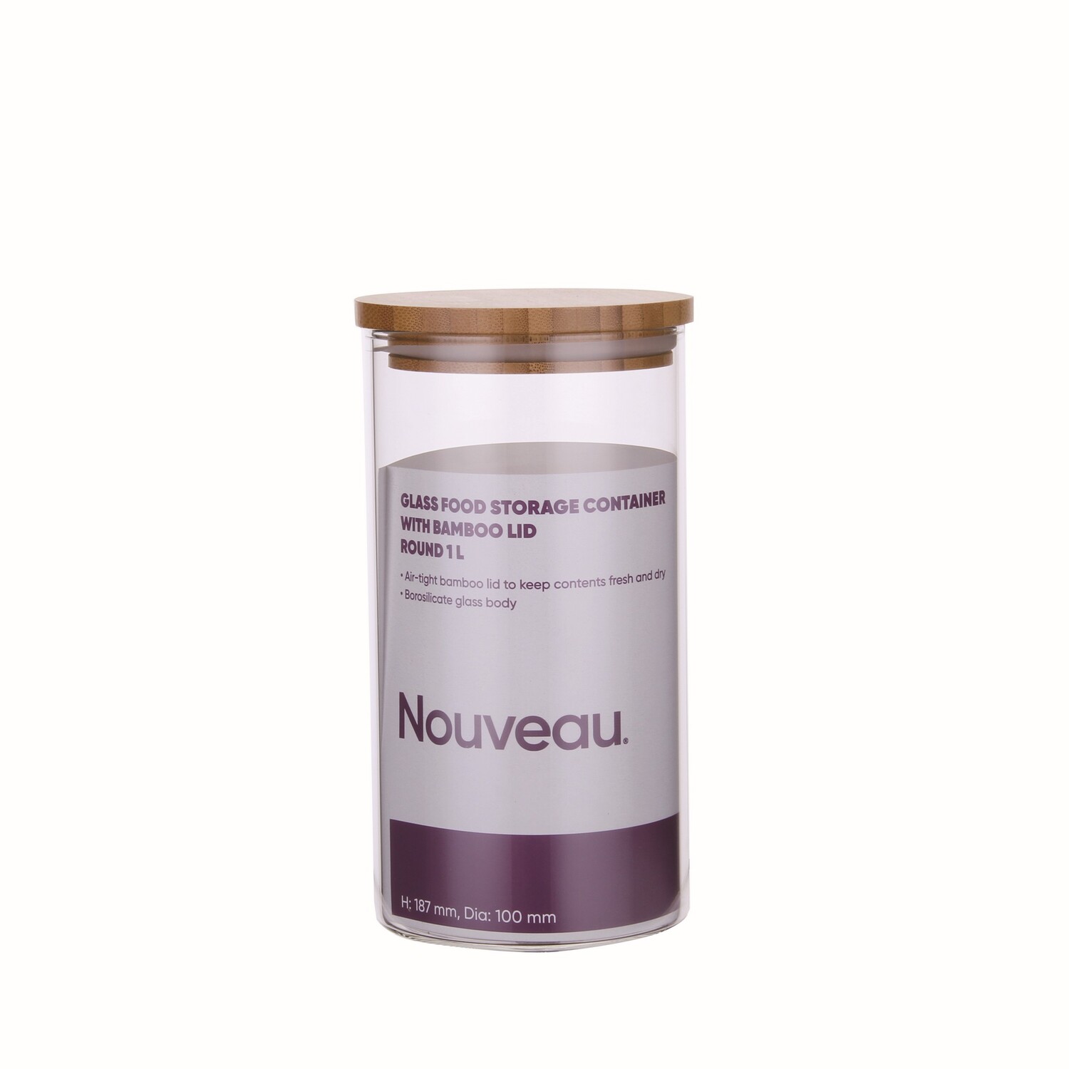 Container Food Glass Bamboo Lid 1 litre