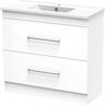 Cashmere Slim Double Drawer Floor Standing Vanity H: 856mm, W: 890mm, D: 380mm Ultra Gloss White