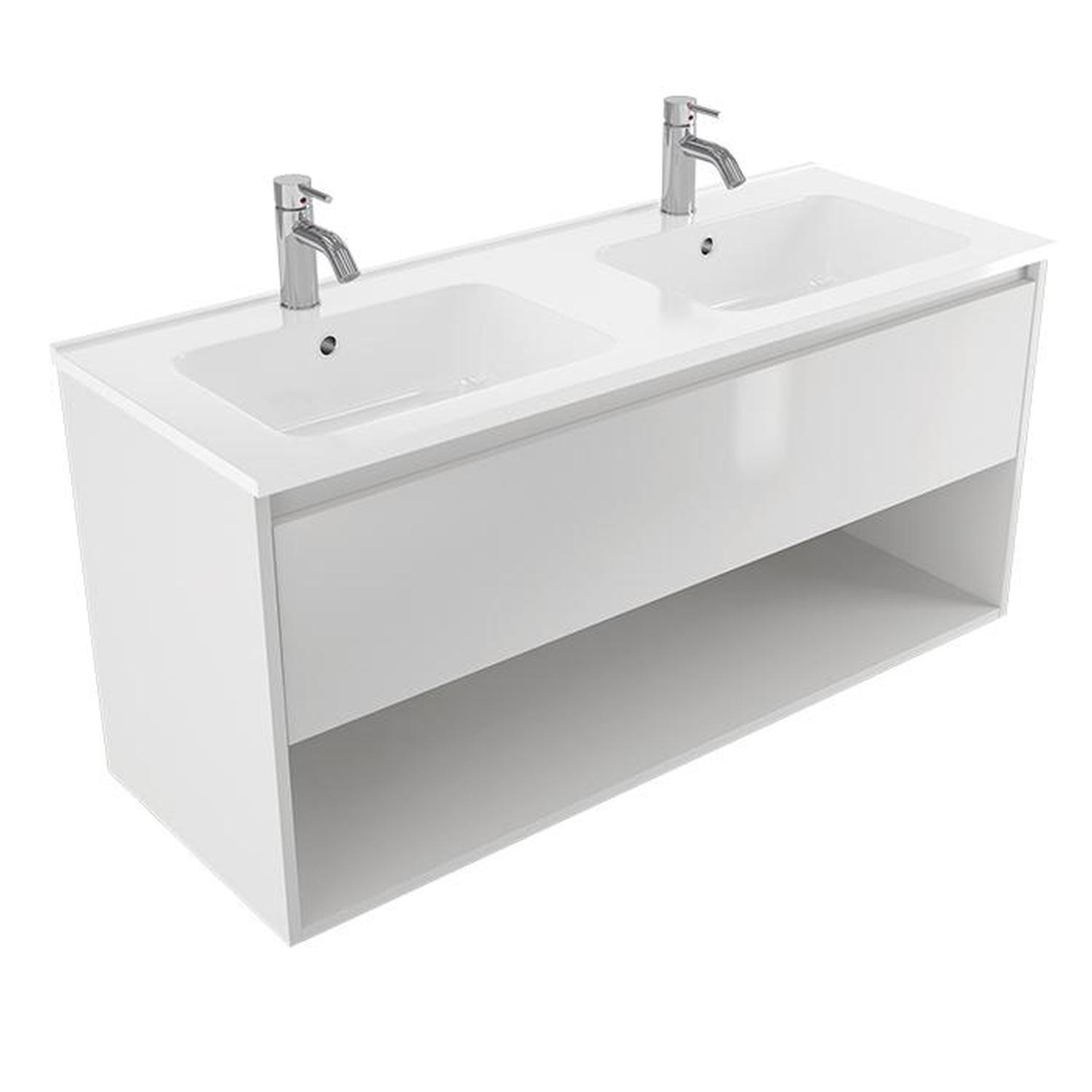 2 Bowl Wall Vanity 1200mm White