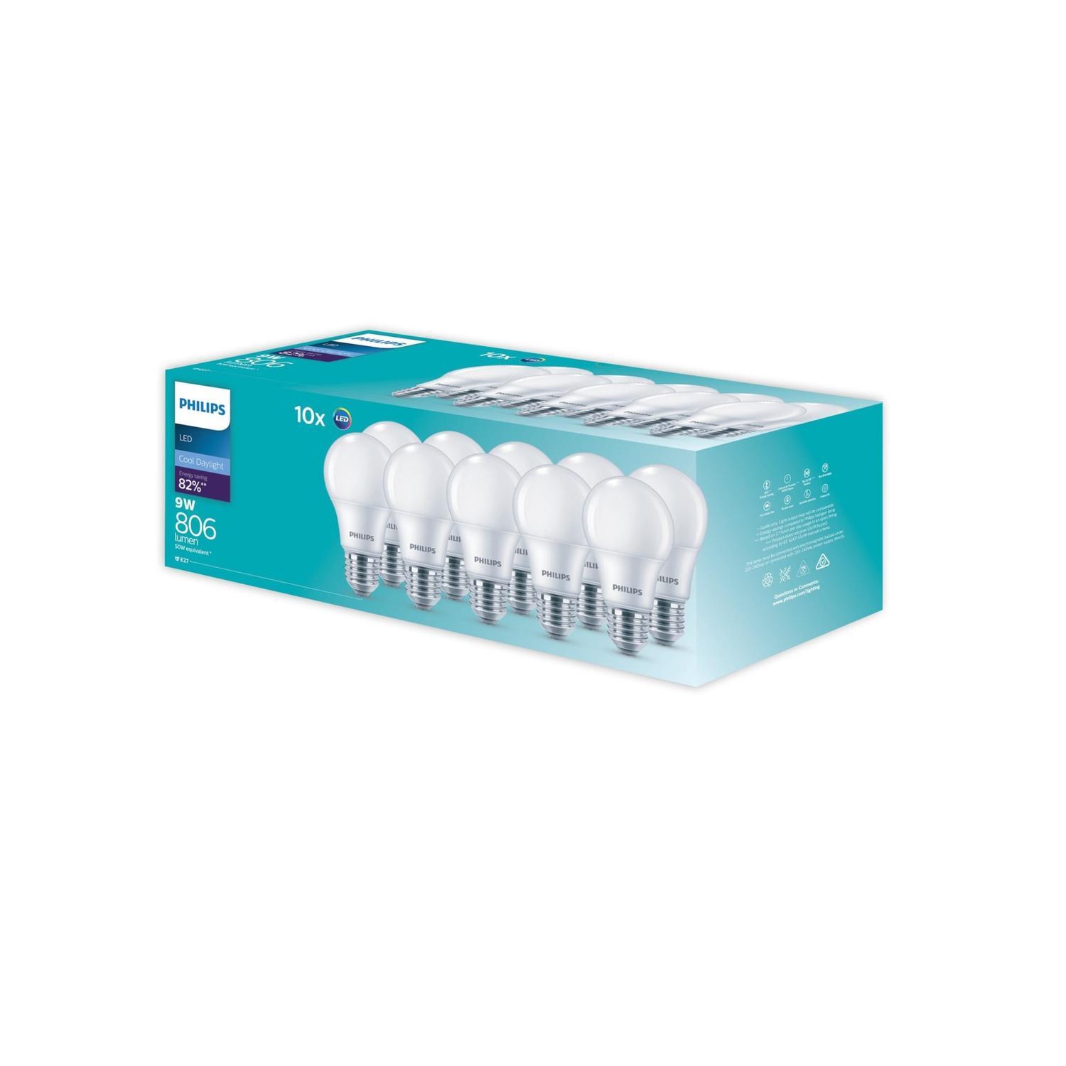 LED Bulb 9 Watt Edison Screw Cool Daylight 10 Pack  Frosted