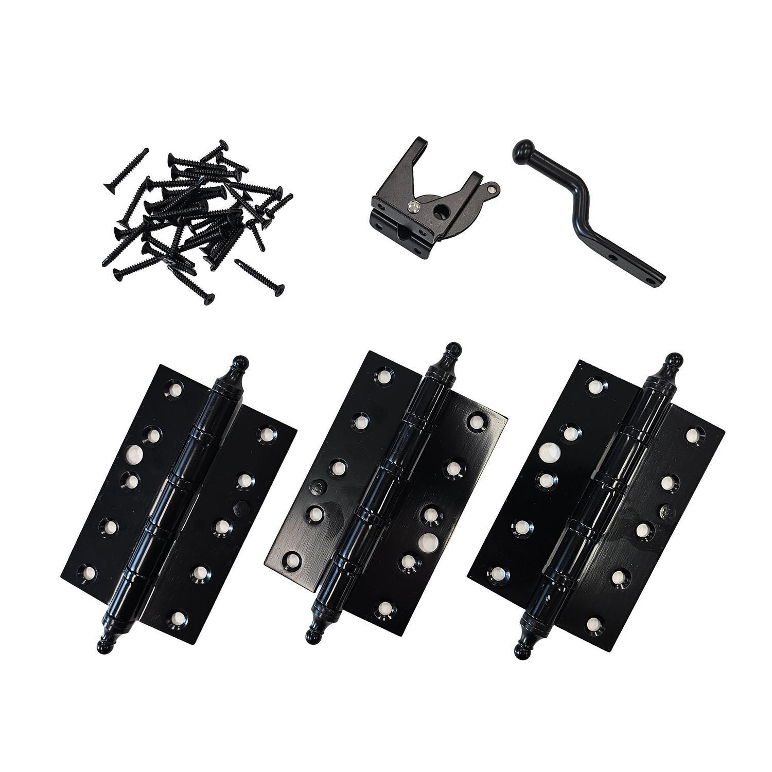 Set of 3 Gate Hinges and latch Black