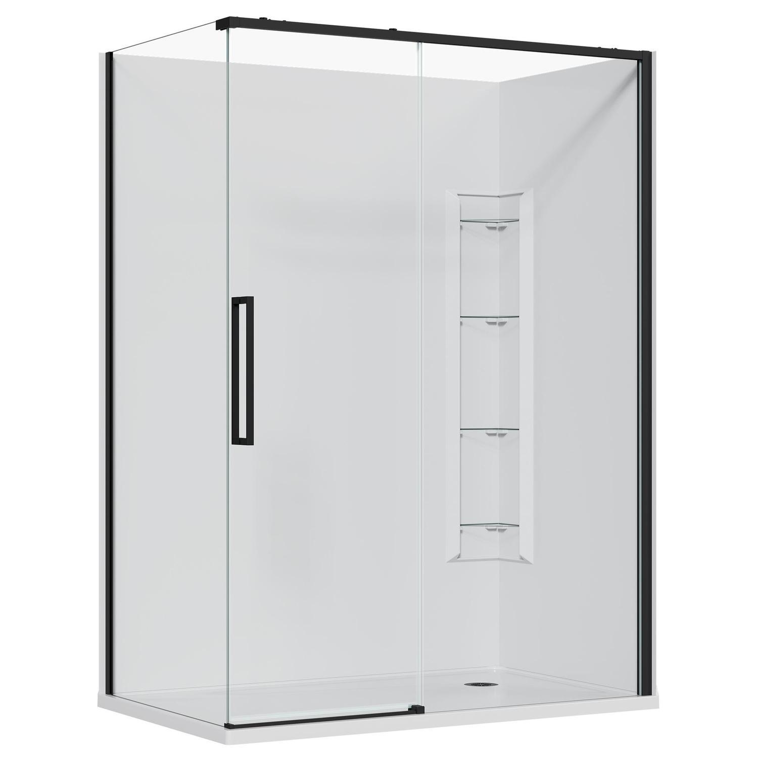 2 Sided Frameless Sliding Corner Mould Acrylic Shower RH 1500 x 915 x 2040mm Black