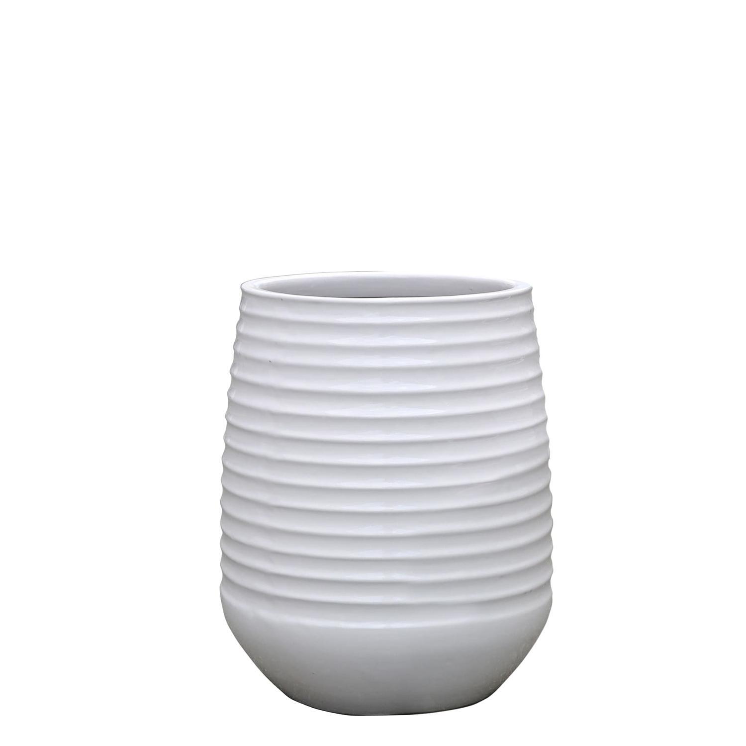 Outdoor Ripple Glazed Pot White Medium