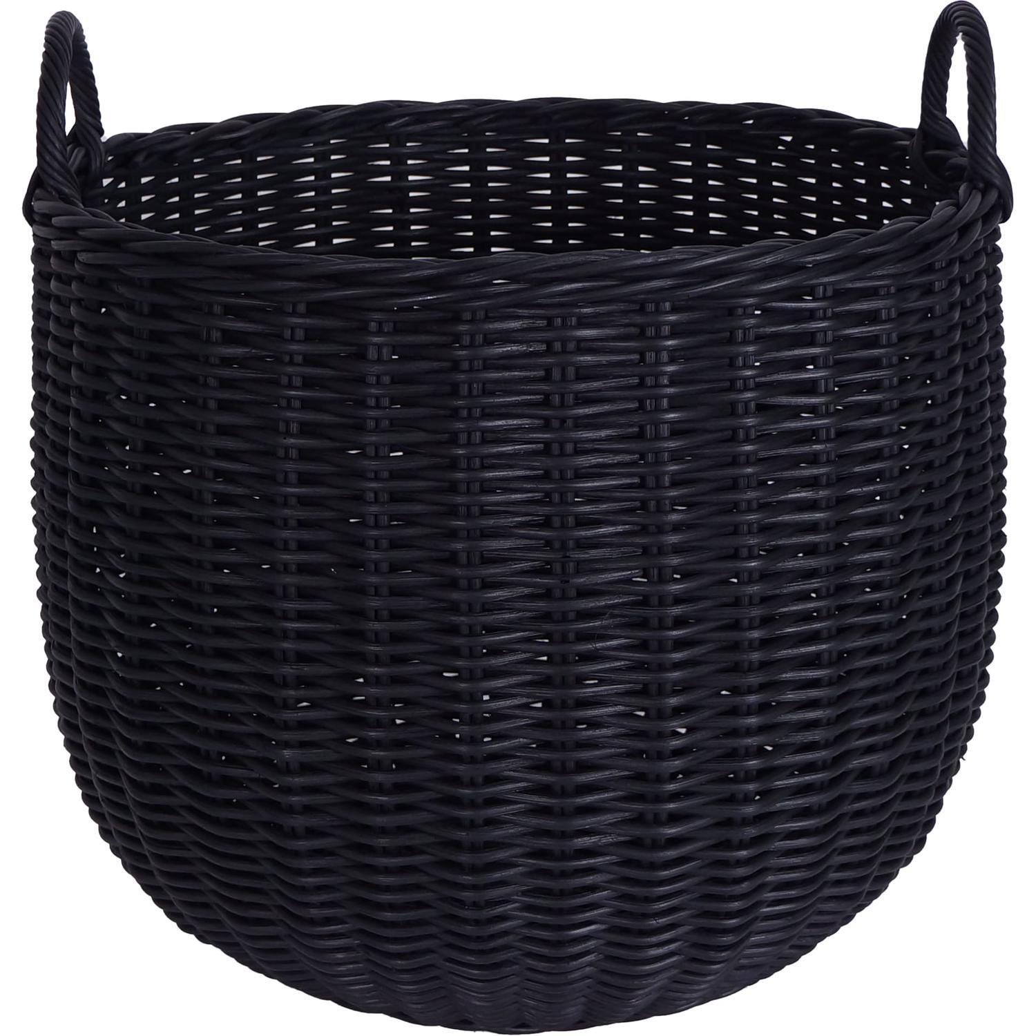 Jet weave log basket black Medium H 470mm , Dia 450mm (handle included )  Black