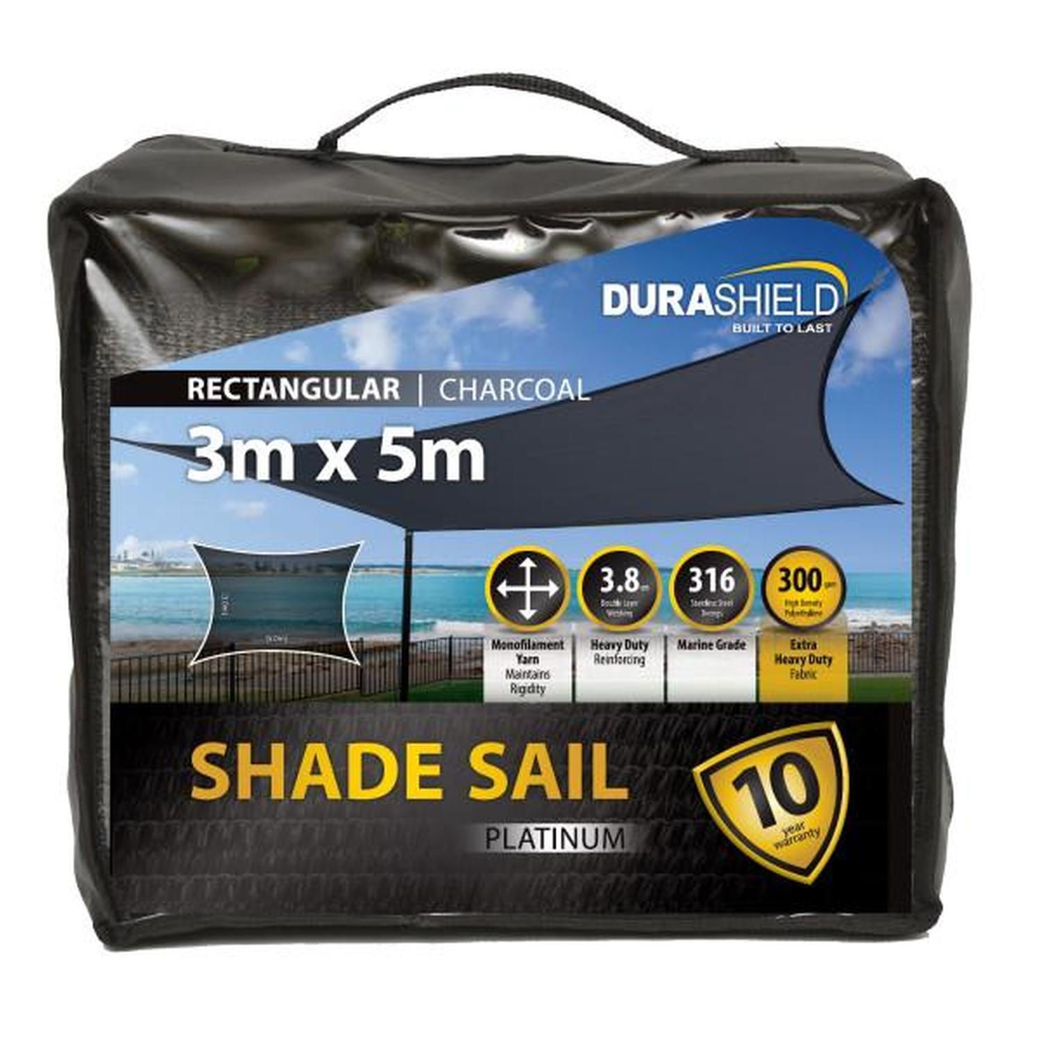 Shade Sail Platinum Rectangle  3 x 5M Charcoal