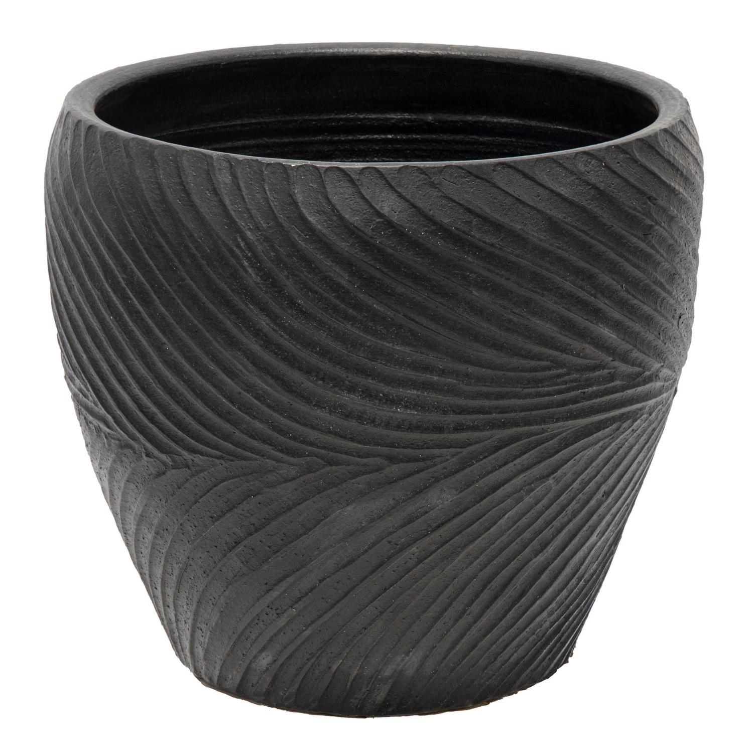 Belly Carved Indoor Black Pot Small