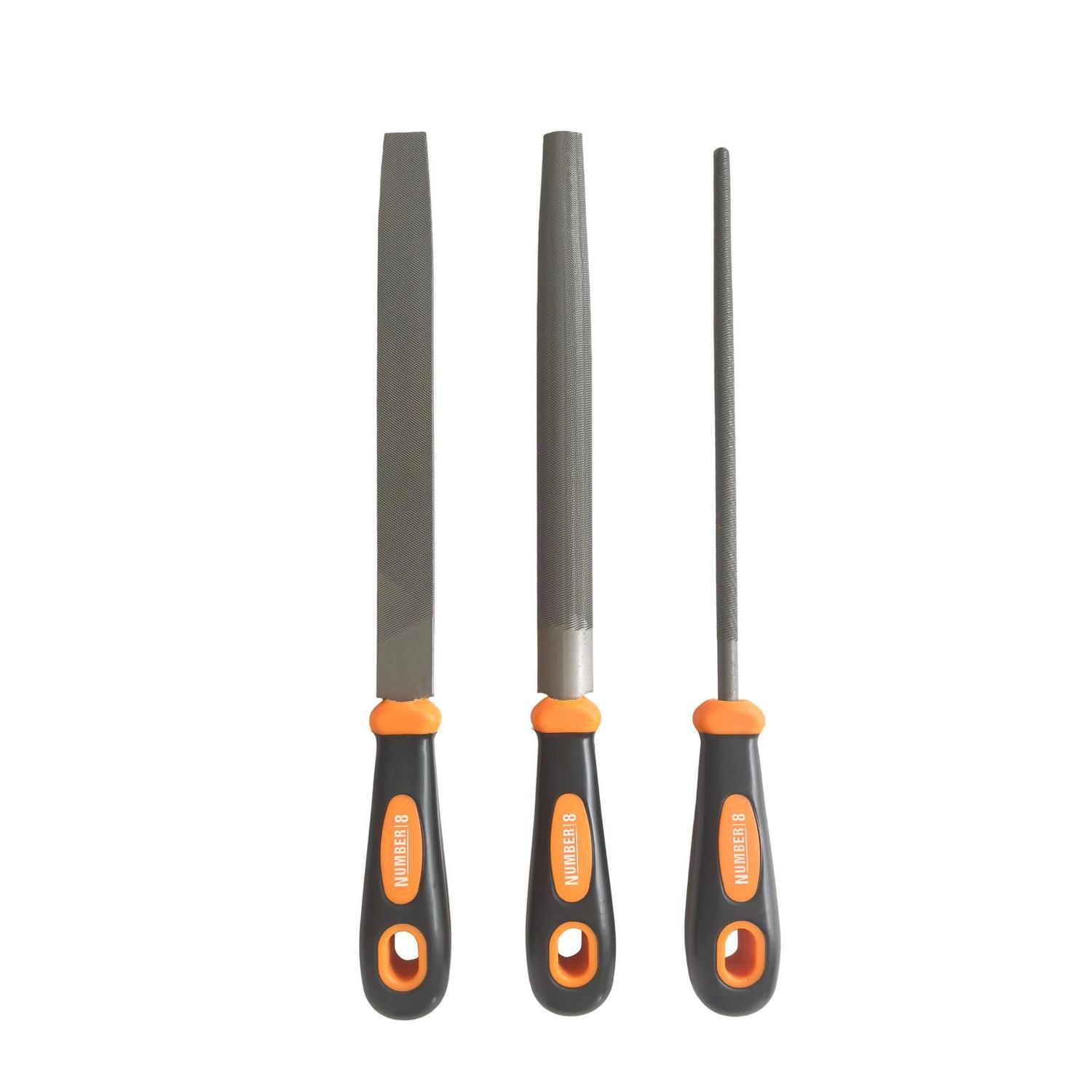 3 Piece File Set 200mm Black And Orange Handle