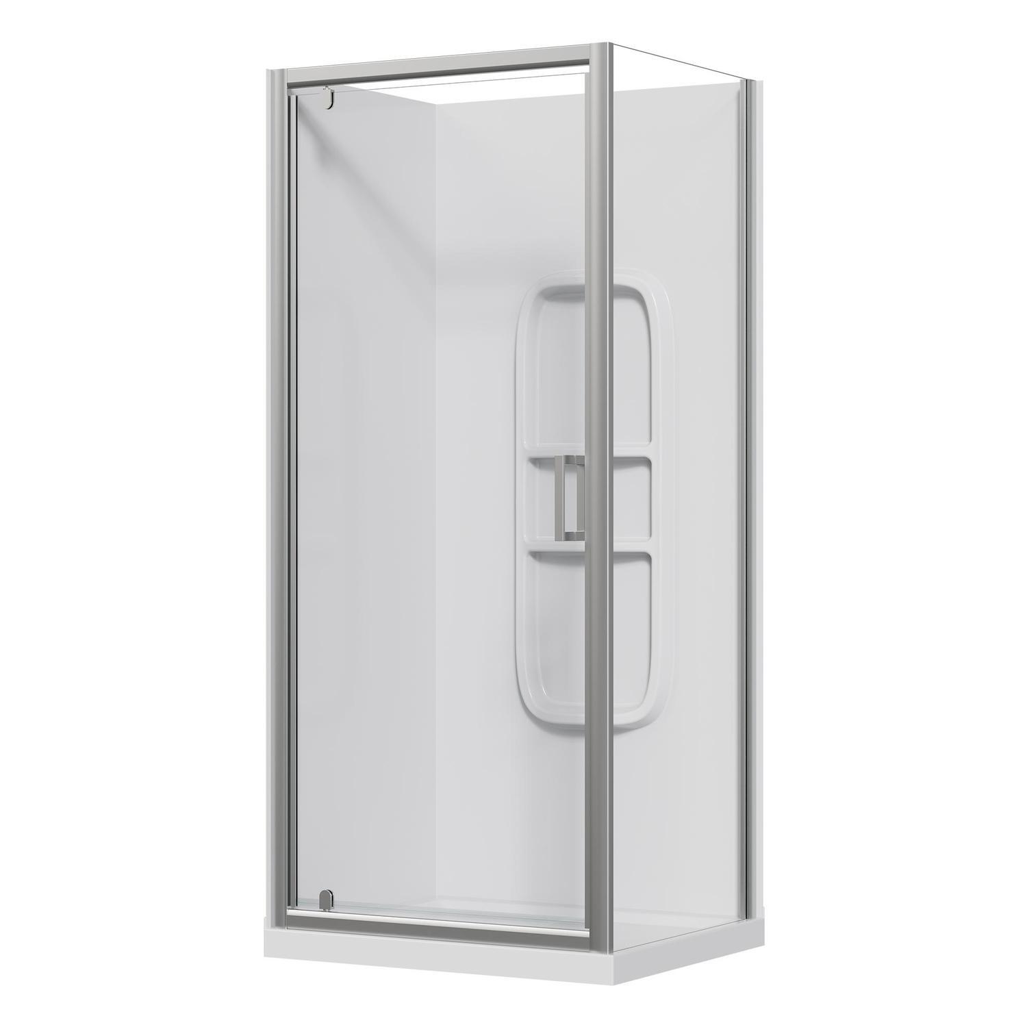 2 Sided Side Mould Acrylic Shower LH 900 x 750 x 2015mm Chrome