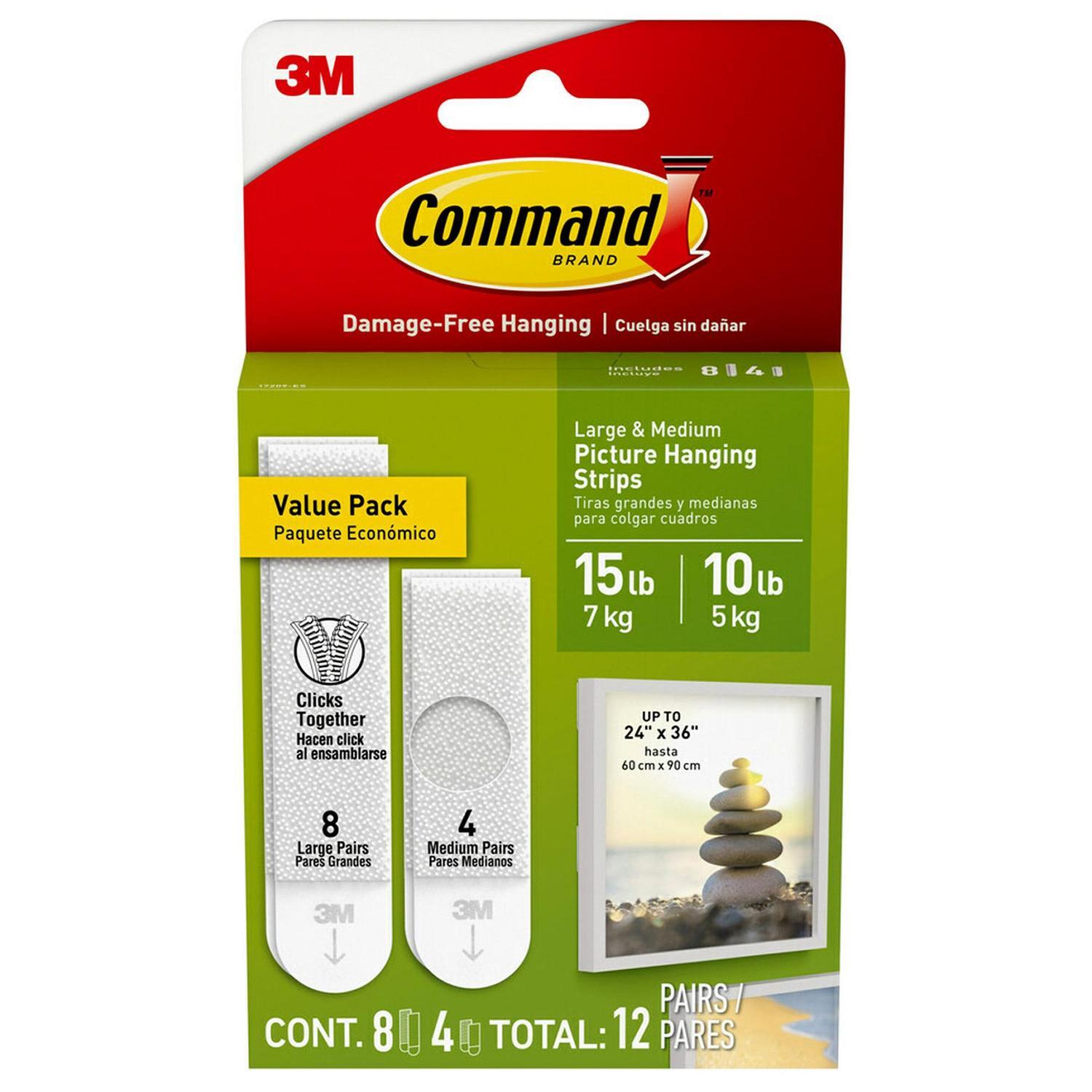 Medium & Large Picture Hanging Strips 12 Pack