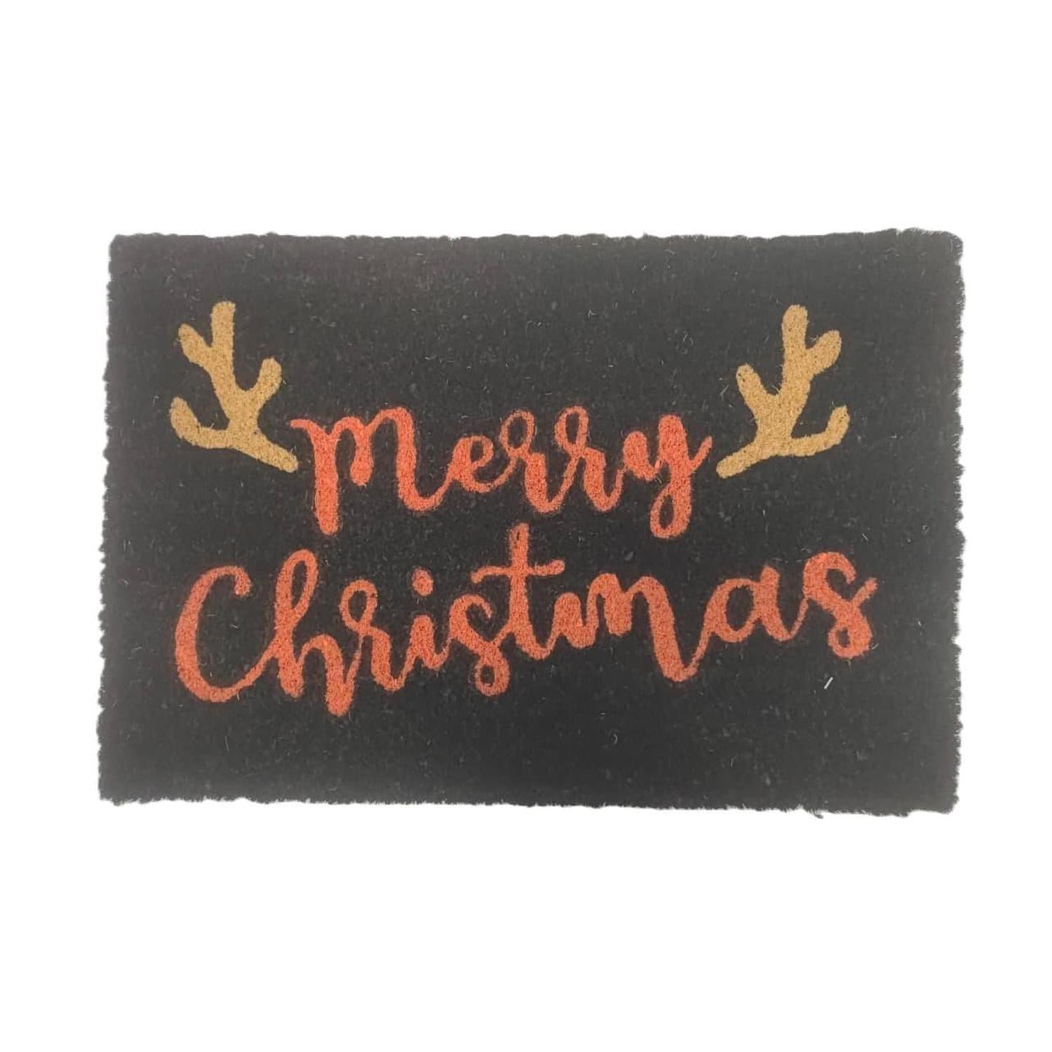 Merry Christmas Antler Door Mat Coir 600 x 400mm